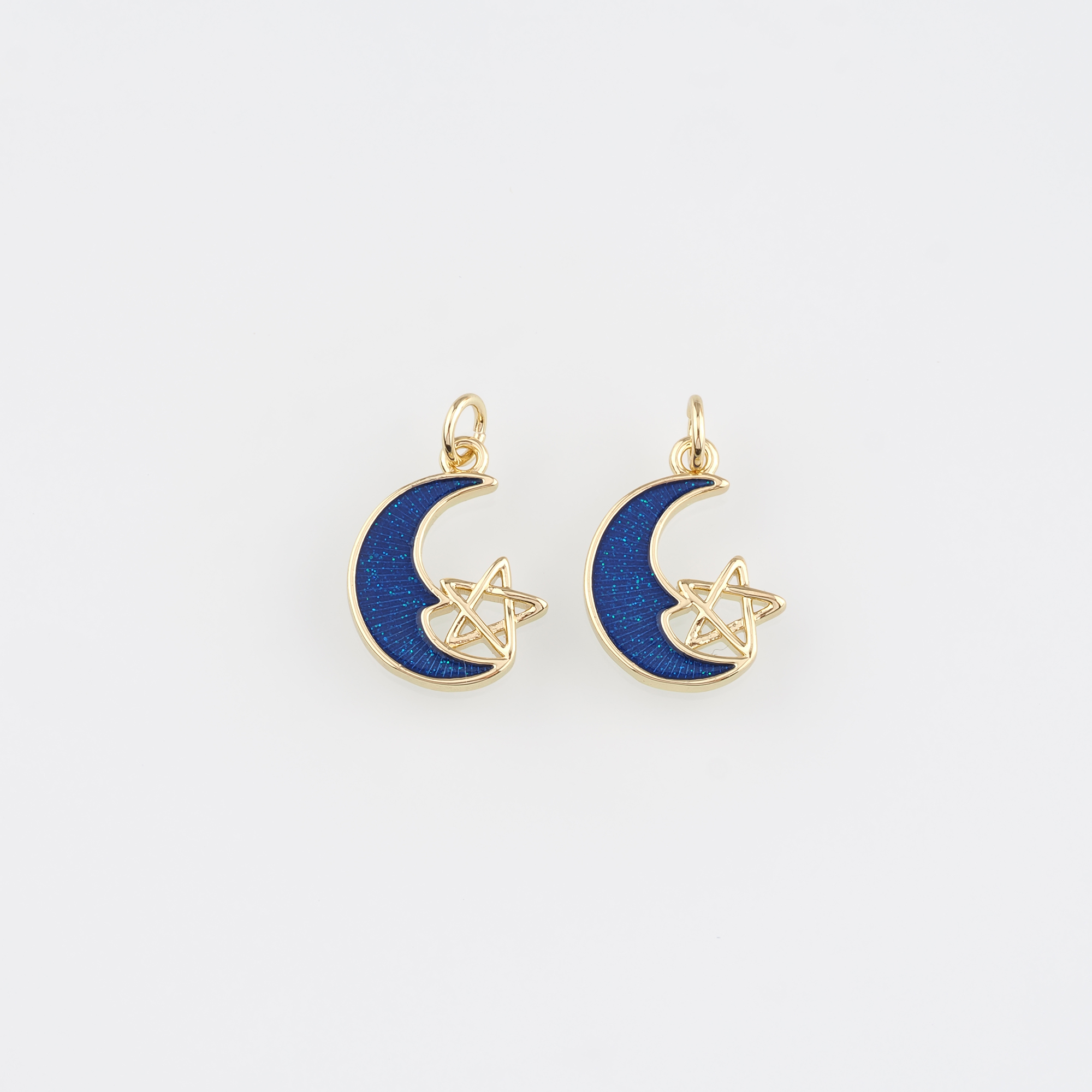 18K Gold Filled Moon Pendant,Enamel Celestial Charm Earrings Necklace for DIY Jewelry Making Supply