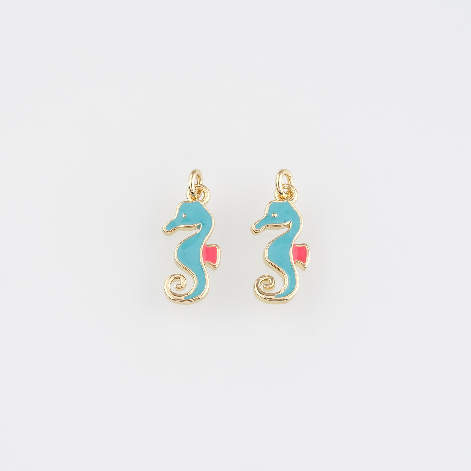 18K Gold Filled Seahorse Pendant,Enamel Seahorse Charm Earrings Necklace for DIY Jewelry Making Supply