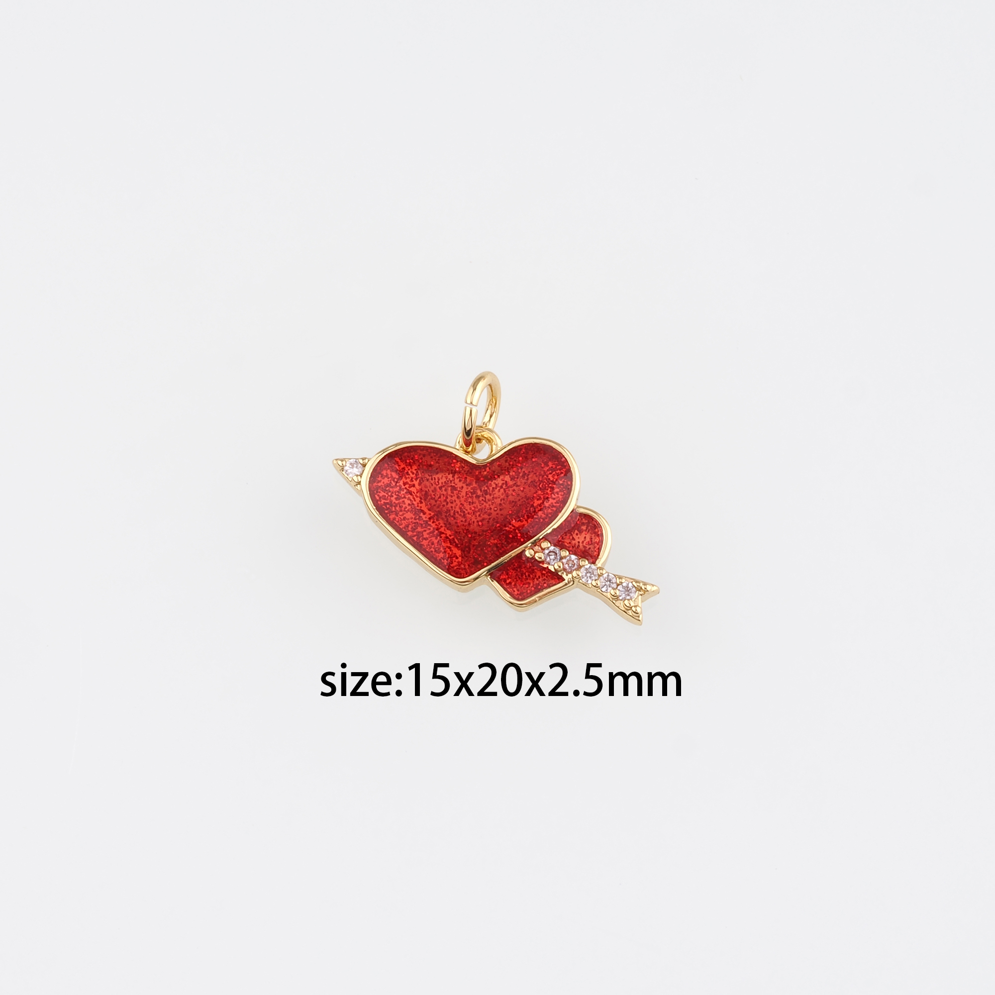 18K Gold Filled Heart Pendant,Enamel Heart Charm Earrings Necklace for DIY Jewelry Making Supply