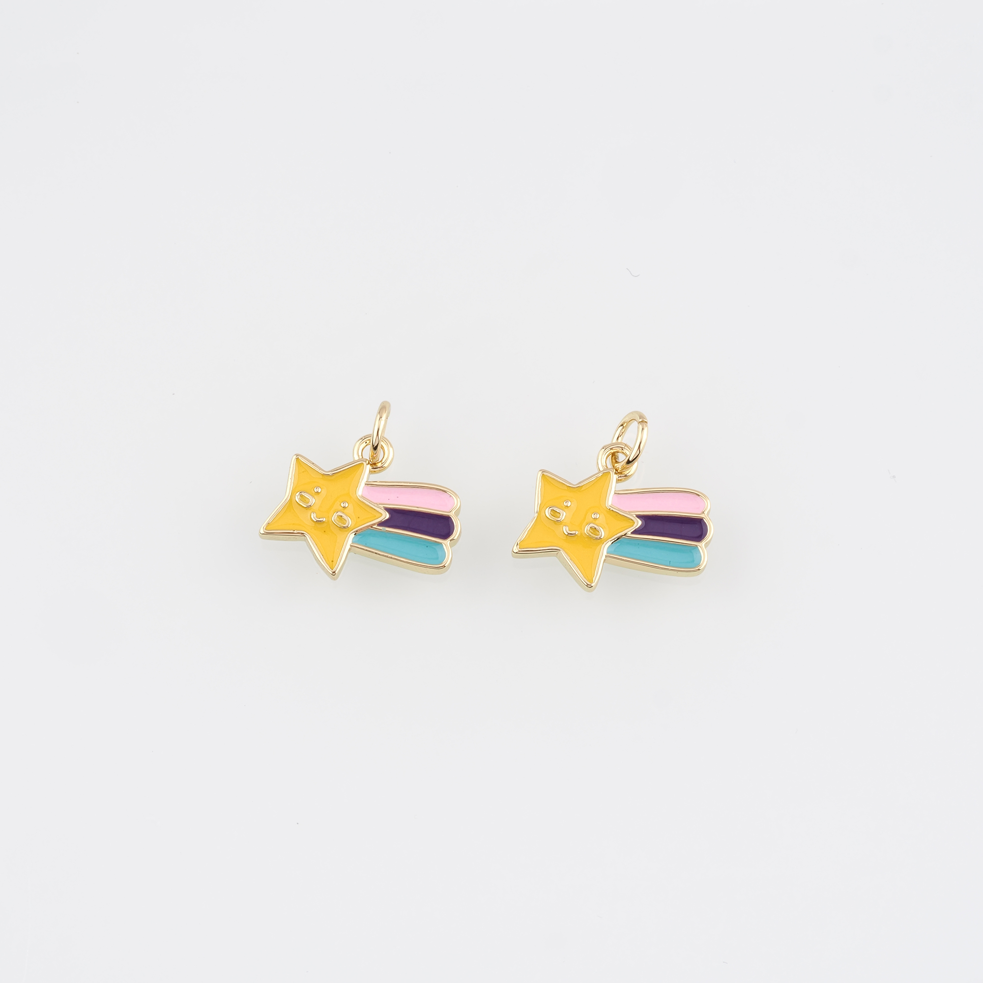 18K Gold Filled Shooting Star Pendant,Enamel Star Charm Earrings Necklace for DIY Jewelry Making Supply