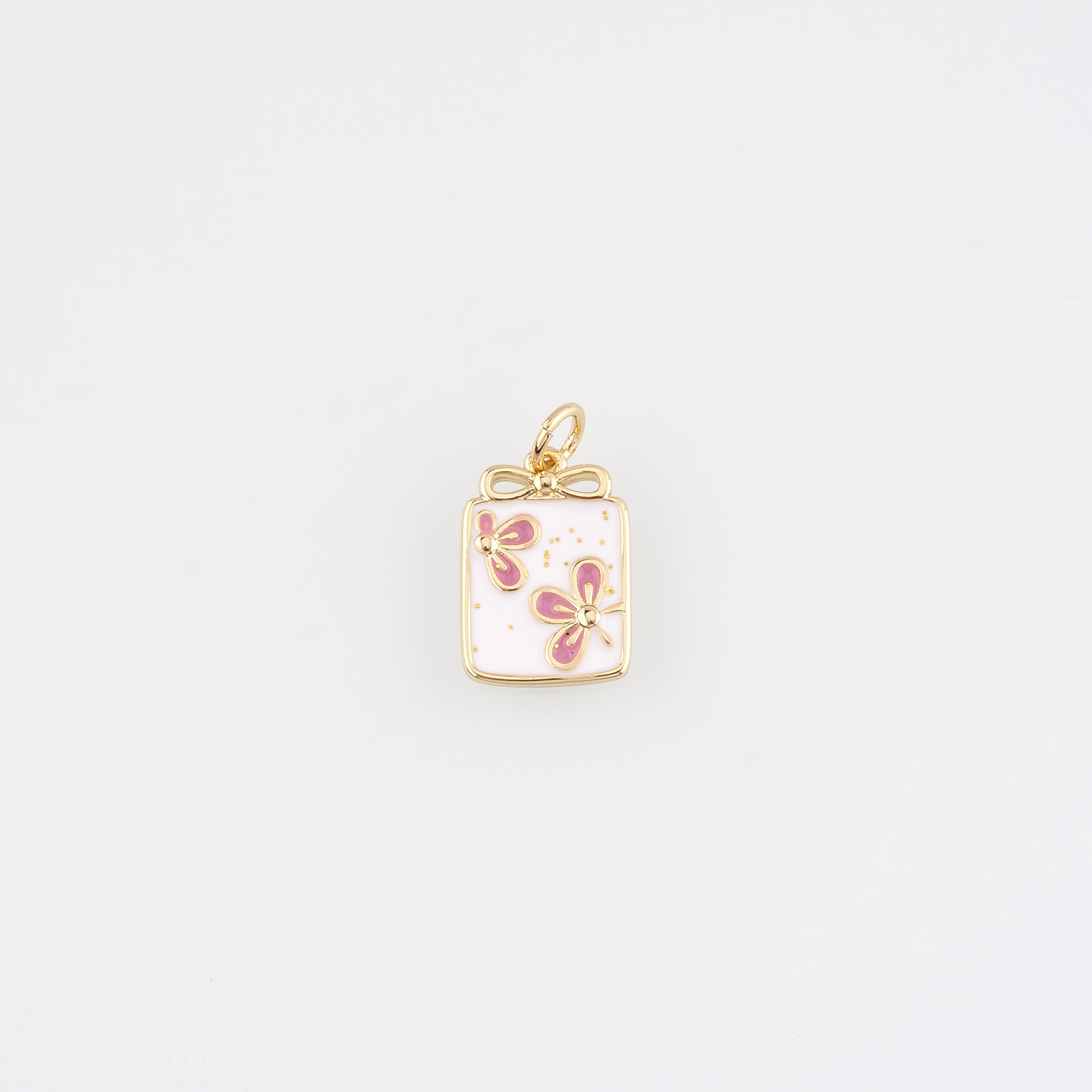 18K Gold Filled Flower Pendant,Enamel Flower Charm Earrings Necklace for DIY Jewelry Making Supply