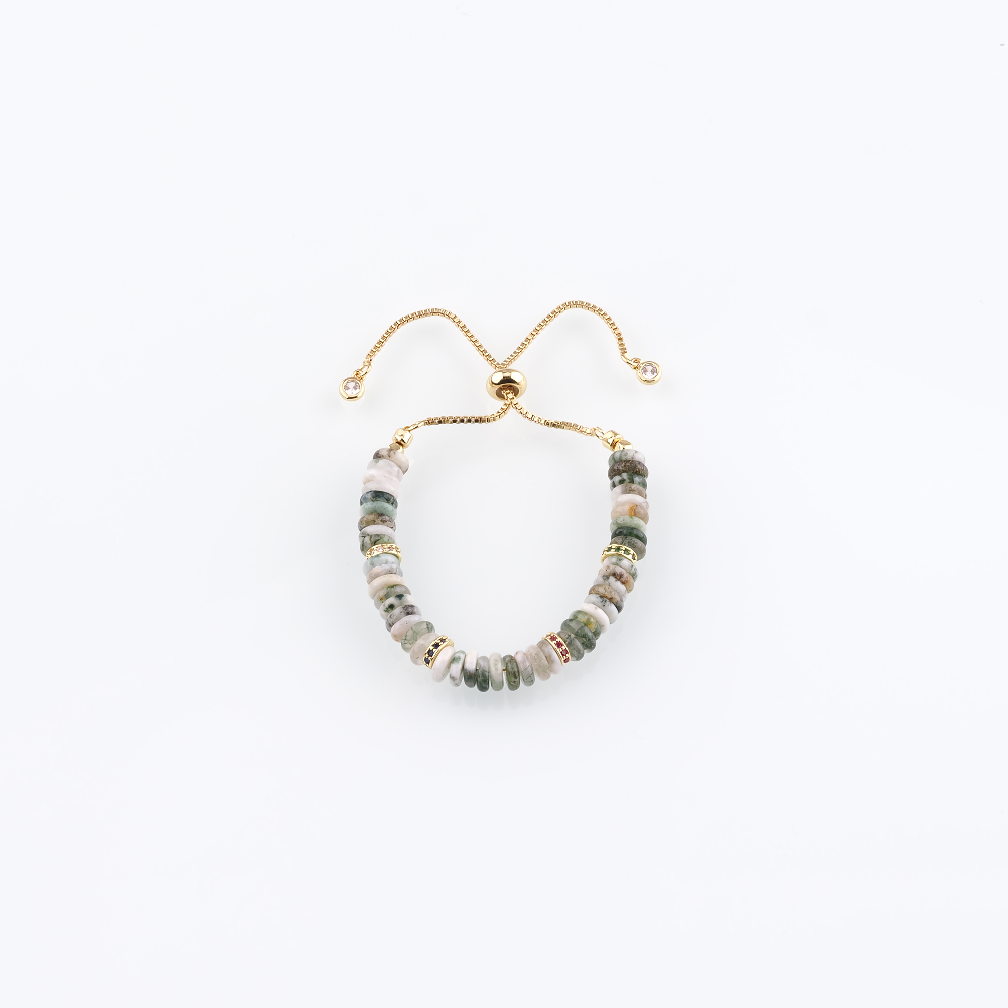 18K Gold Filled Beaded Chain Bracelet,Flat Bead Bracelet,Adjustable Bracelet,Gift For Her