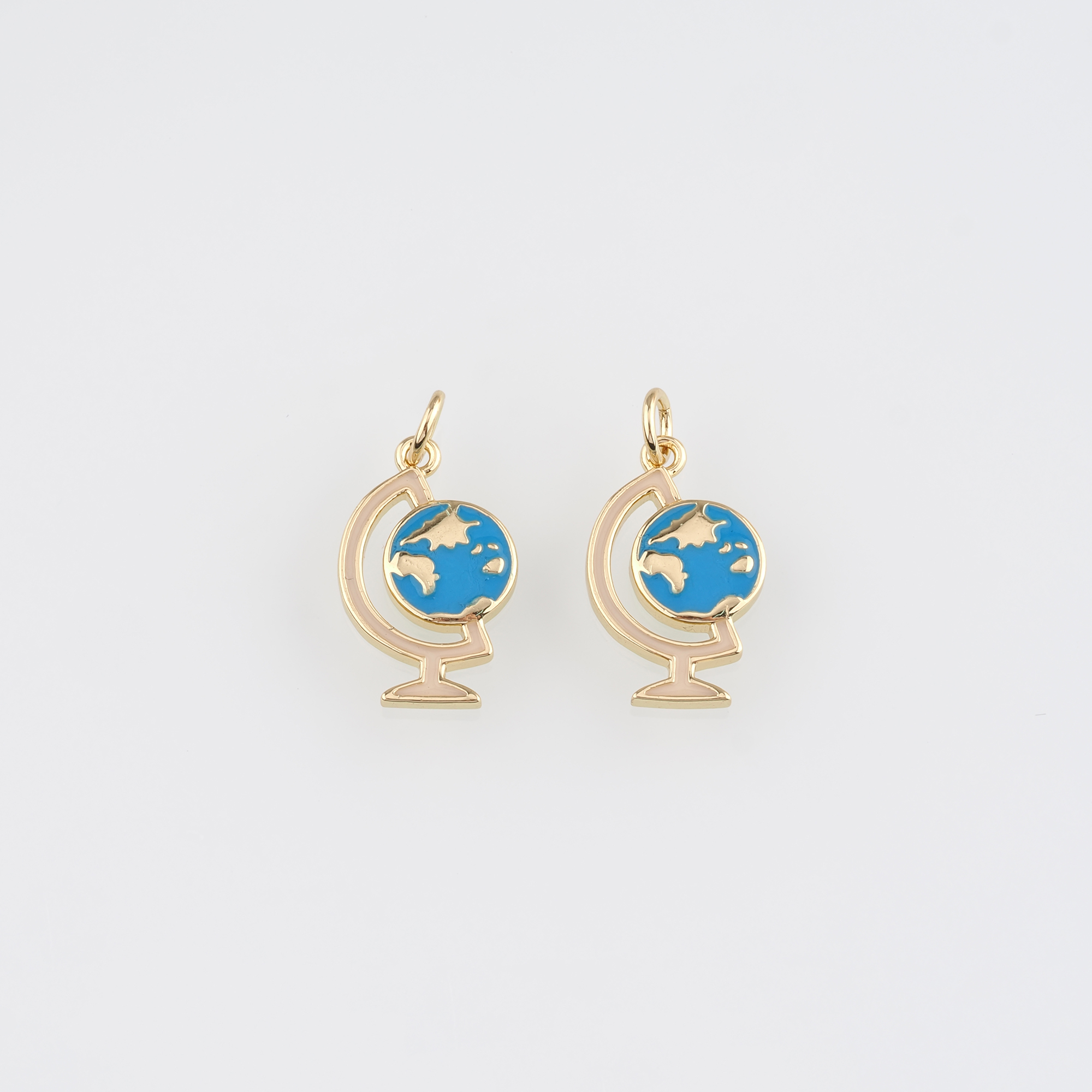 18K Gold Filled Globe Pendant,Enamel Globe Charm Earrings Necklace for DIY Jewelry Making Supply