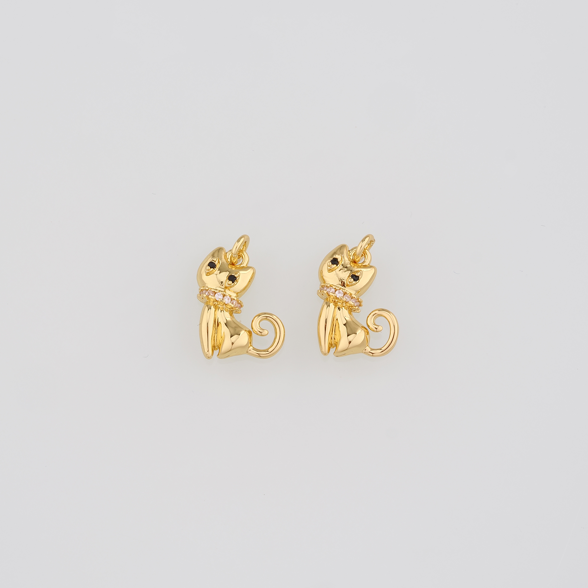 18K Gold Filled Cat Pendant,Animal Charm,Cat Earrings Necklace for DIY Jewelry Making Supply