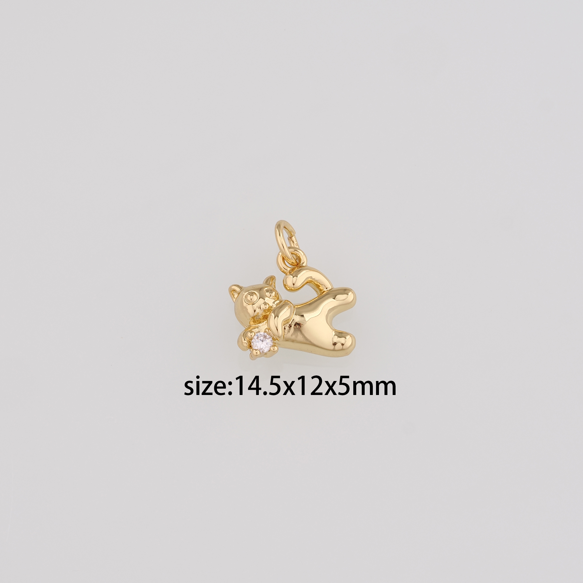 18K Gold Filled Cat Pendant,Animal Charm,CZ Micro Pave Cat Earrings Necklace for DIY Jewelry Making Supply