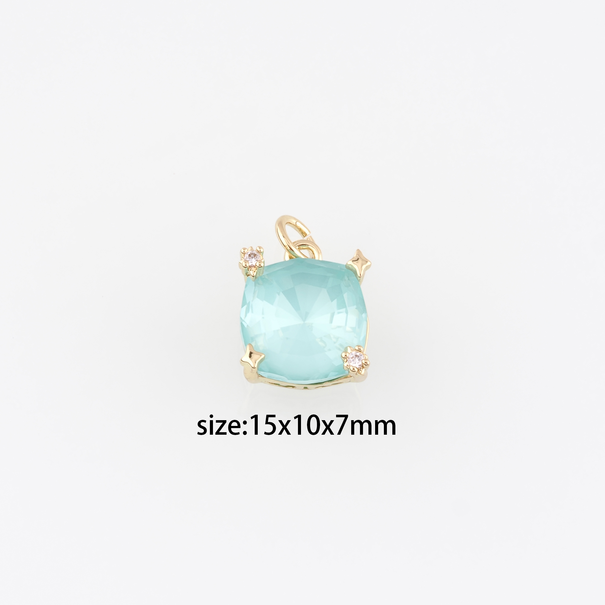 18K Gold Filled Square Pendant,Crystal Square Charm Earrings Necklace for DIY Jewelry Making Supply