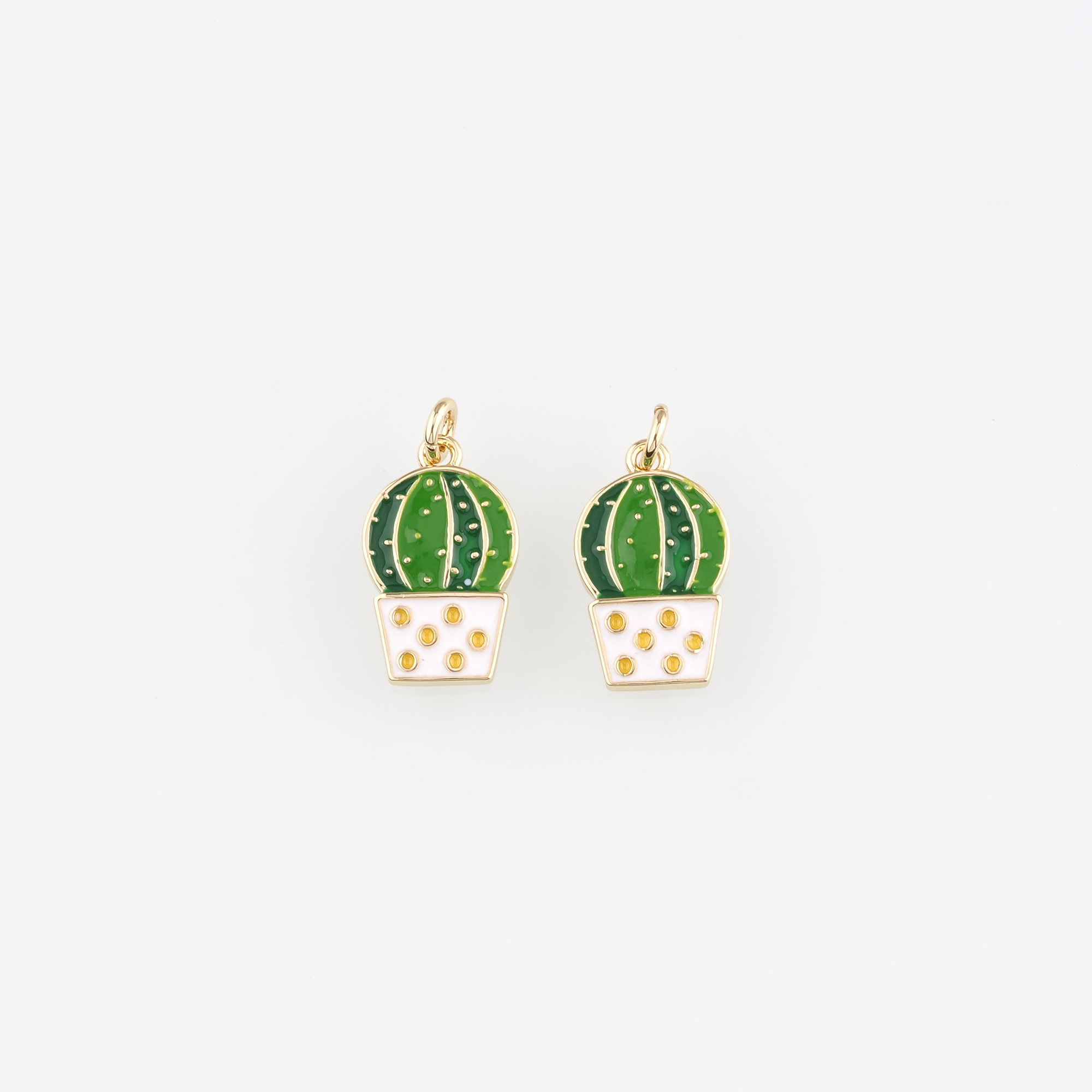 18K Gold Filled Cactus Pendant,Enamel Cactus Charm Earrings Necklace for DIY Jewelry Making Supply