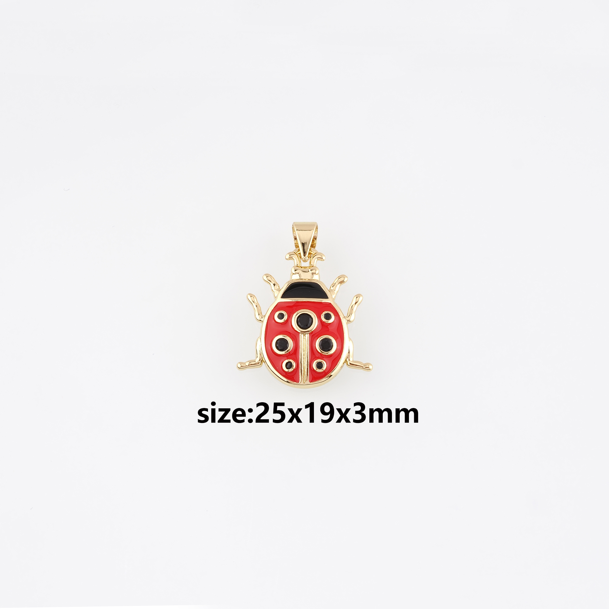 18K Gold Filled Ladybug Pendant,Enamel Insect Charm Earrings Necklace for DIY Jewelry Making Supply