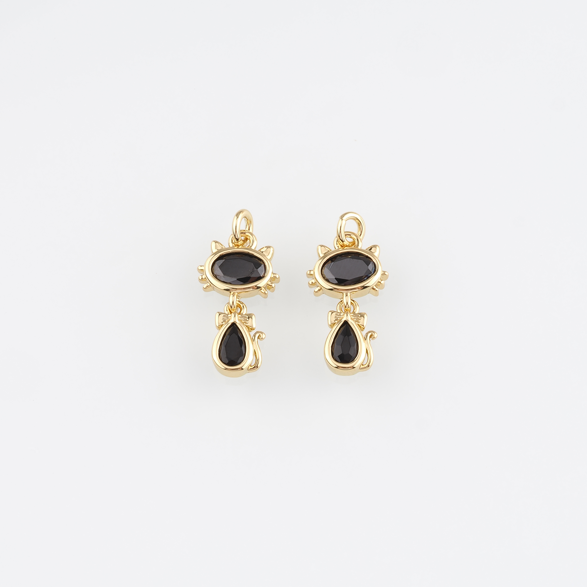 18K Gold Filled Cat Pendant,Animal Charm,CZ Micro Pave Cat Earrings Necklace for DIY Jewelry Making Supply