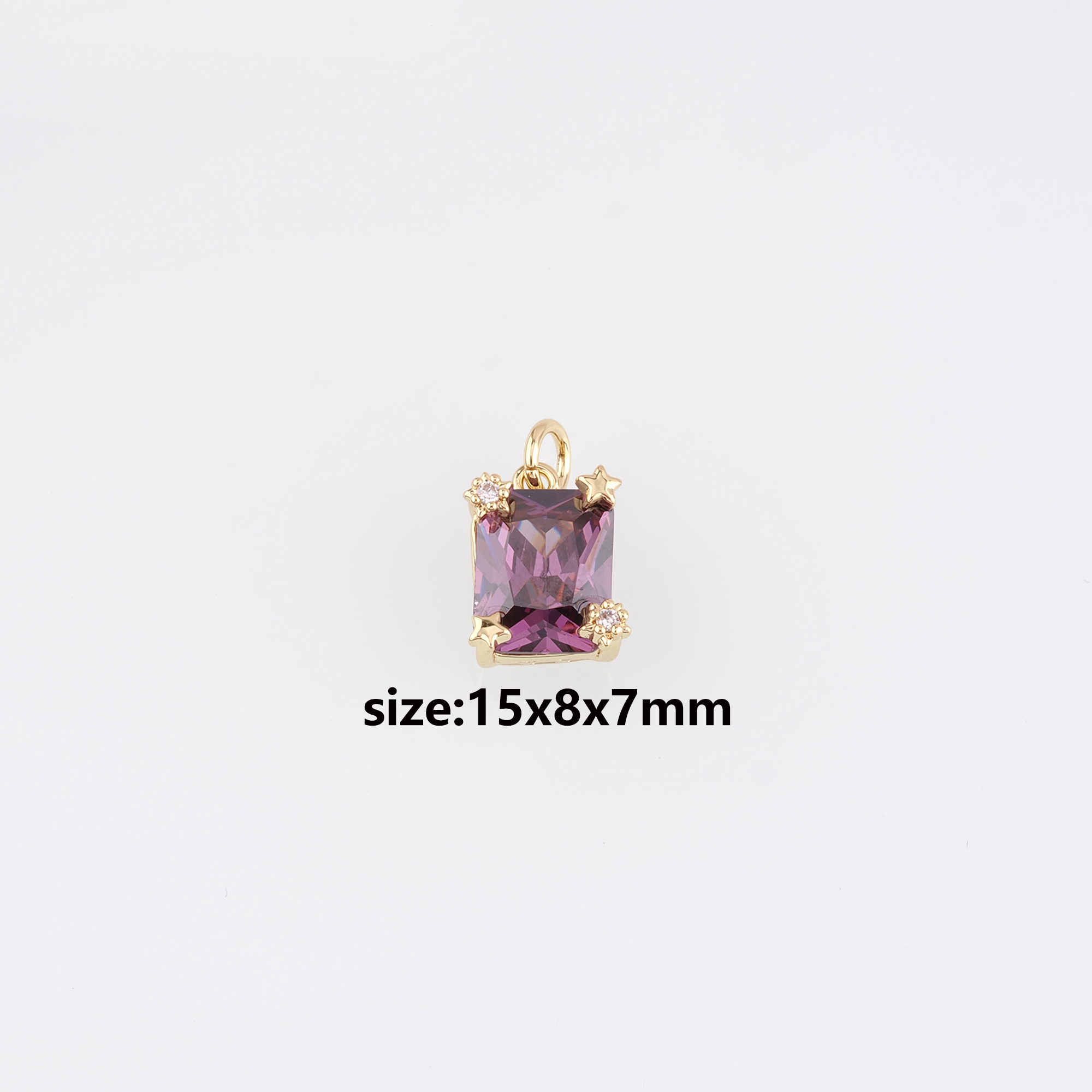 18K Gold Filled Rectangle Pendant,Crystal Rectangle Charm Earrings Necklace for DIY Jewelry Making Supply