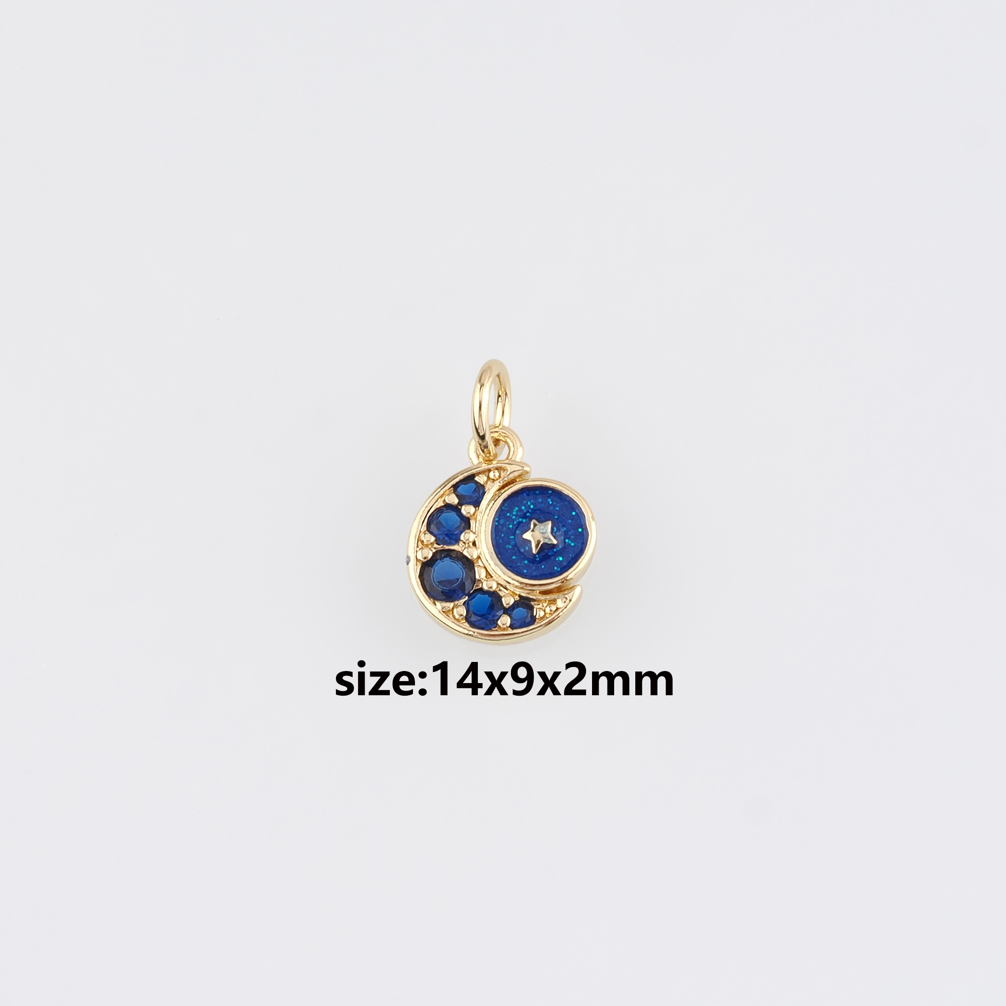 18K Gold Filled Moon Pendant,CZ Celestial Charm Earrings Necklace for DIY Jewelry Making Supply