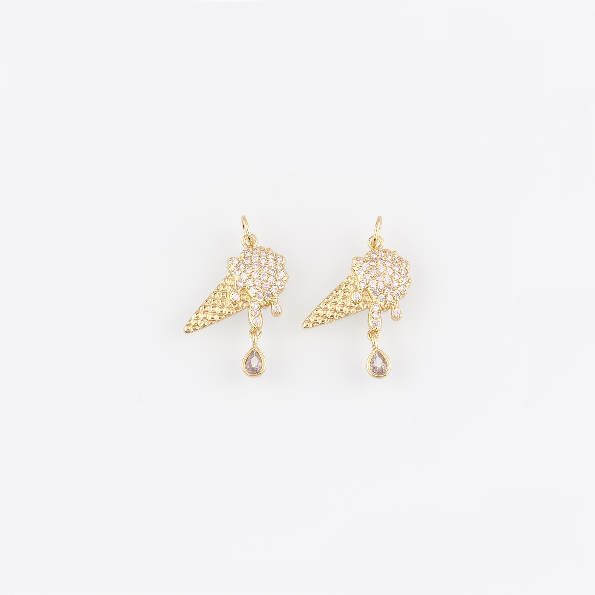 18K Gold Filled Ice Cream Pendant,CZ Micro Pave Ice Cream Charm Earrings Necklace for DIY Jewelry Making Supply