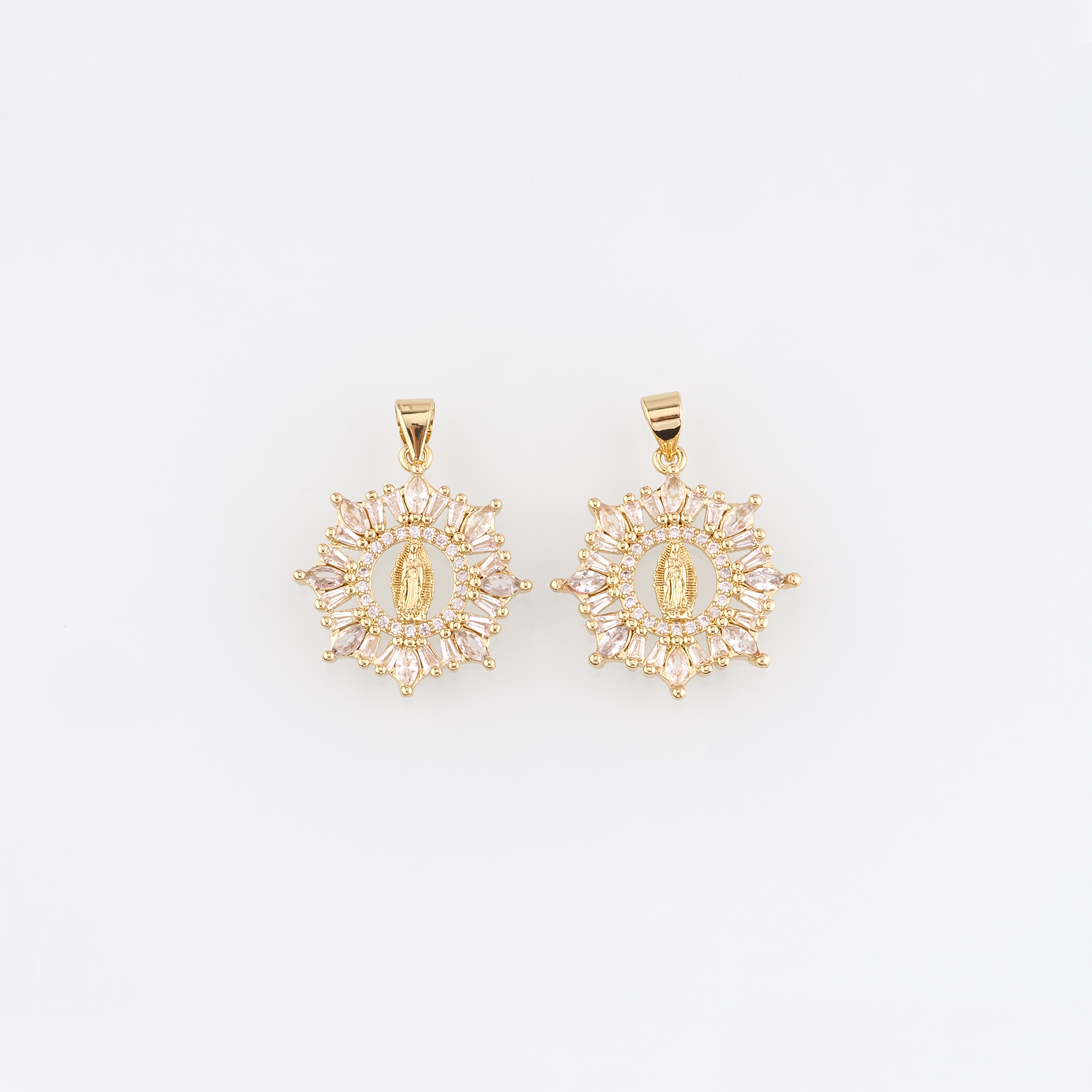 18K Gold Filled Virgin Mary Pendant,CZ Religious Charm Earrings Necklace for DIY Jewelry Making Supply