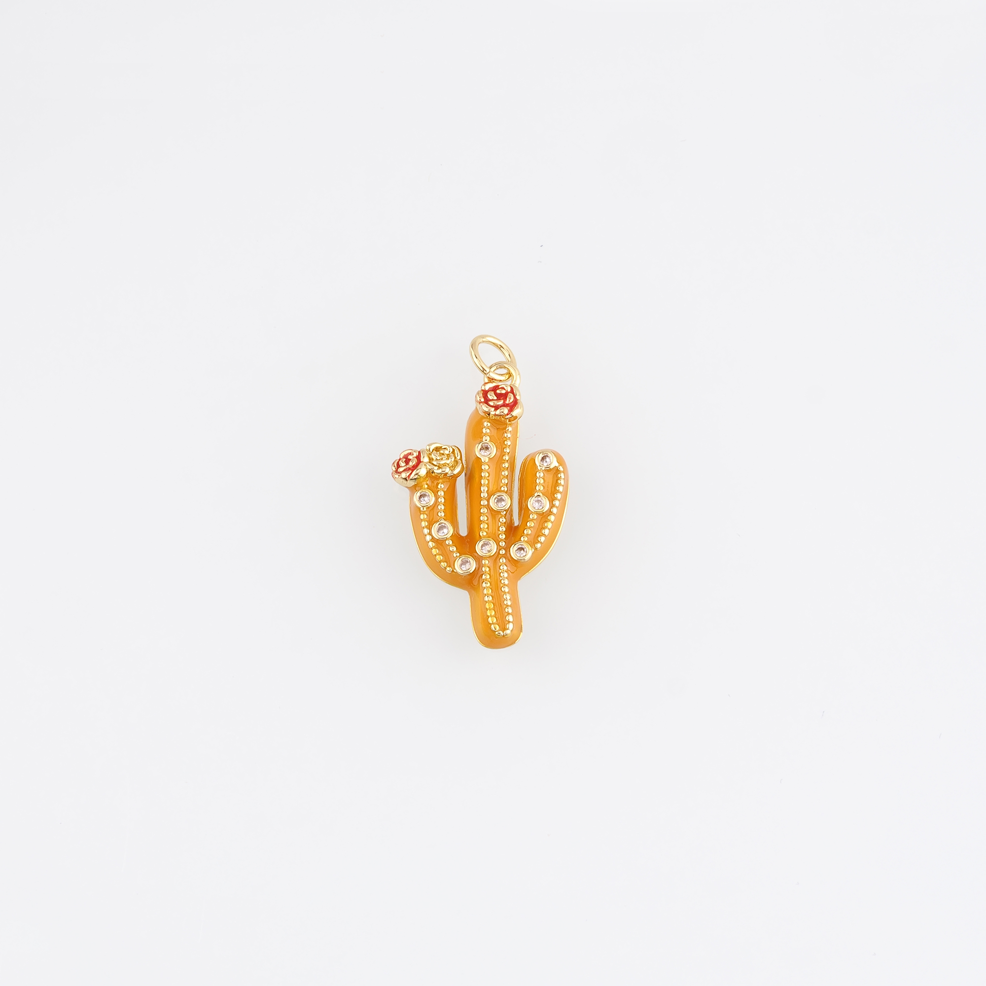 18K Gold Filled Cactus Pendant,Enamel Cactus Charm Earrings Necklace for DIY Jewelry Making Supply
