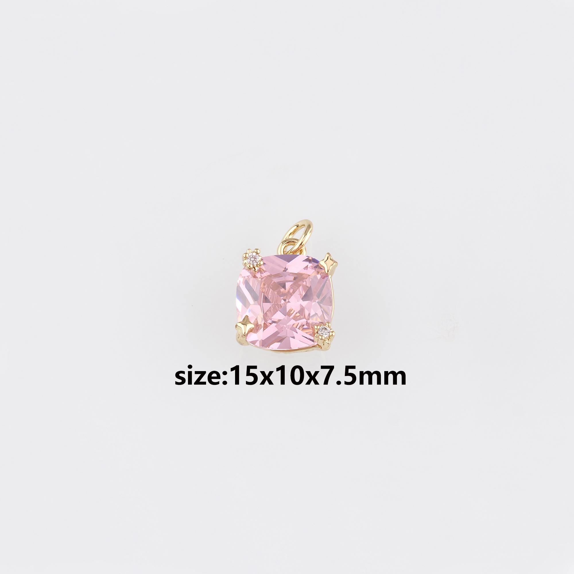 18K Gold Filled Square Pendant,Crystal Square Charm Earrings Necklace for DIY Jewelry Making Supply