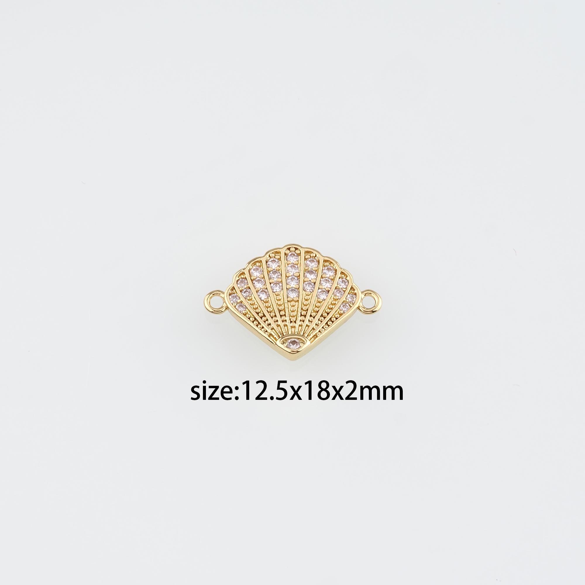 18K Gold Filled Scallop Connector,CZ Micro Pave Scallop Charm Necklace Bracelet for DIY Jewelry Making Supply