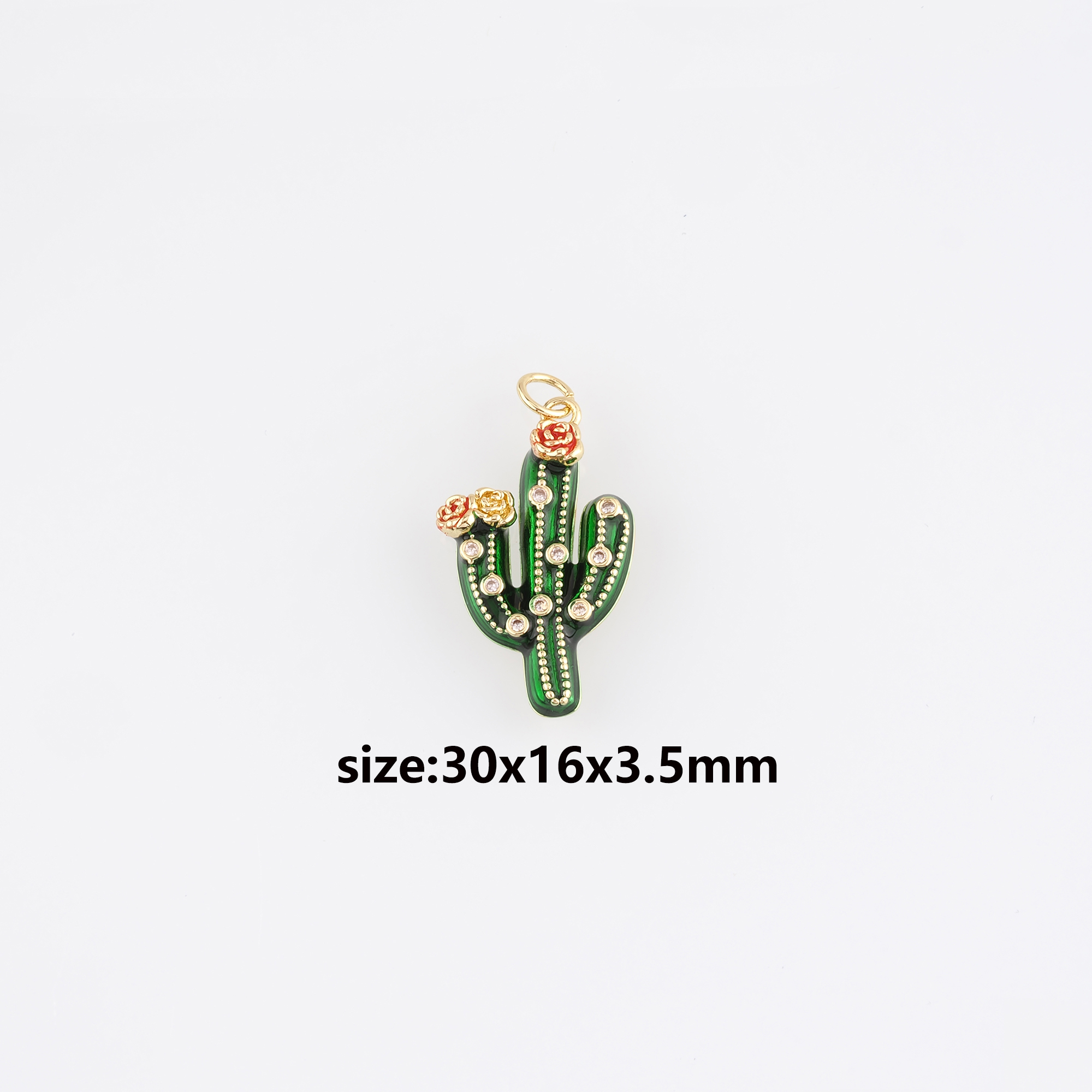 18K Gold Filled Cactus Pendant,Enamel Cactus Charm Earrings Necklace for DIY Jewelry Making Supply