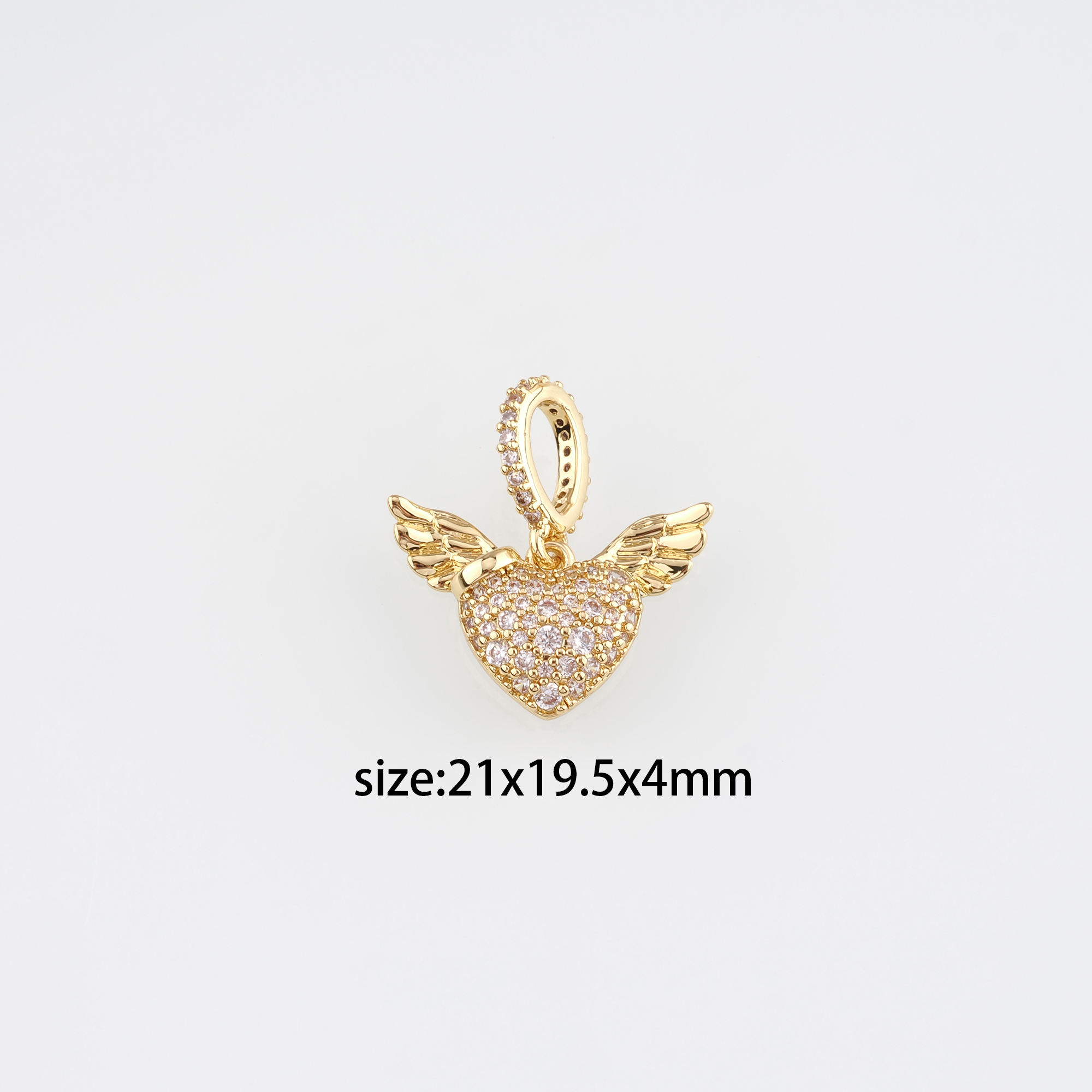 18K Gold Filled Heart Wing Pendant,CZ Micro Pave Heart Charm Earrings Necklace for DIY Jewelry Making Supply