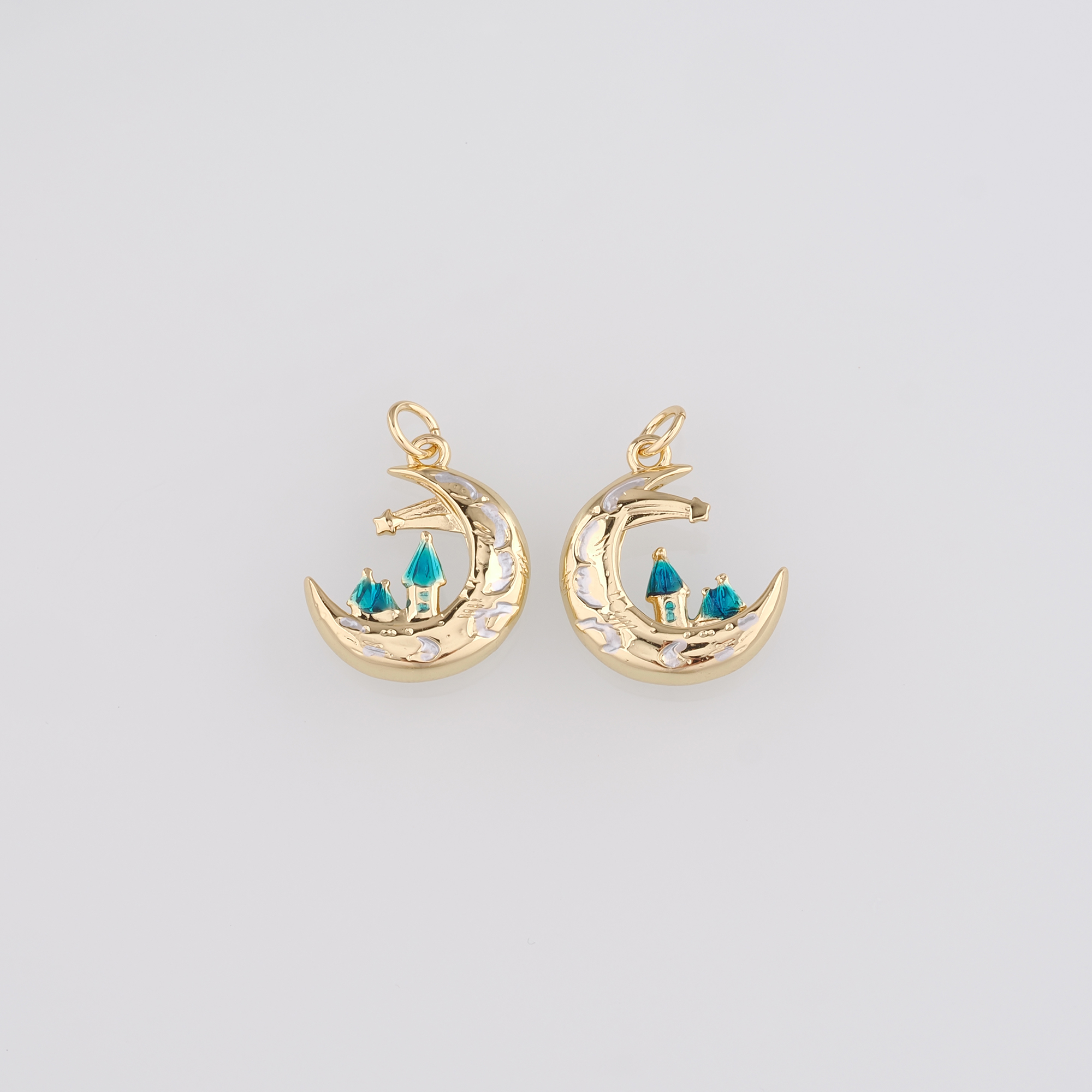 18K Gold Filled Moon Pendant,Enamel Celestial Charm Earrings Necklace for DIY Jewelry Making Supply