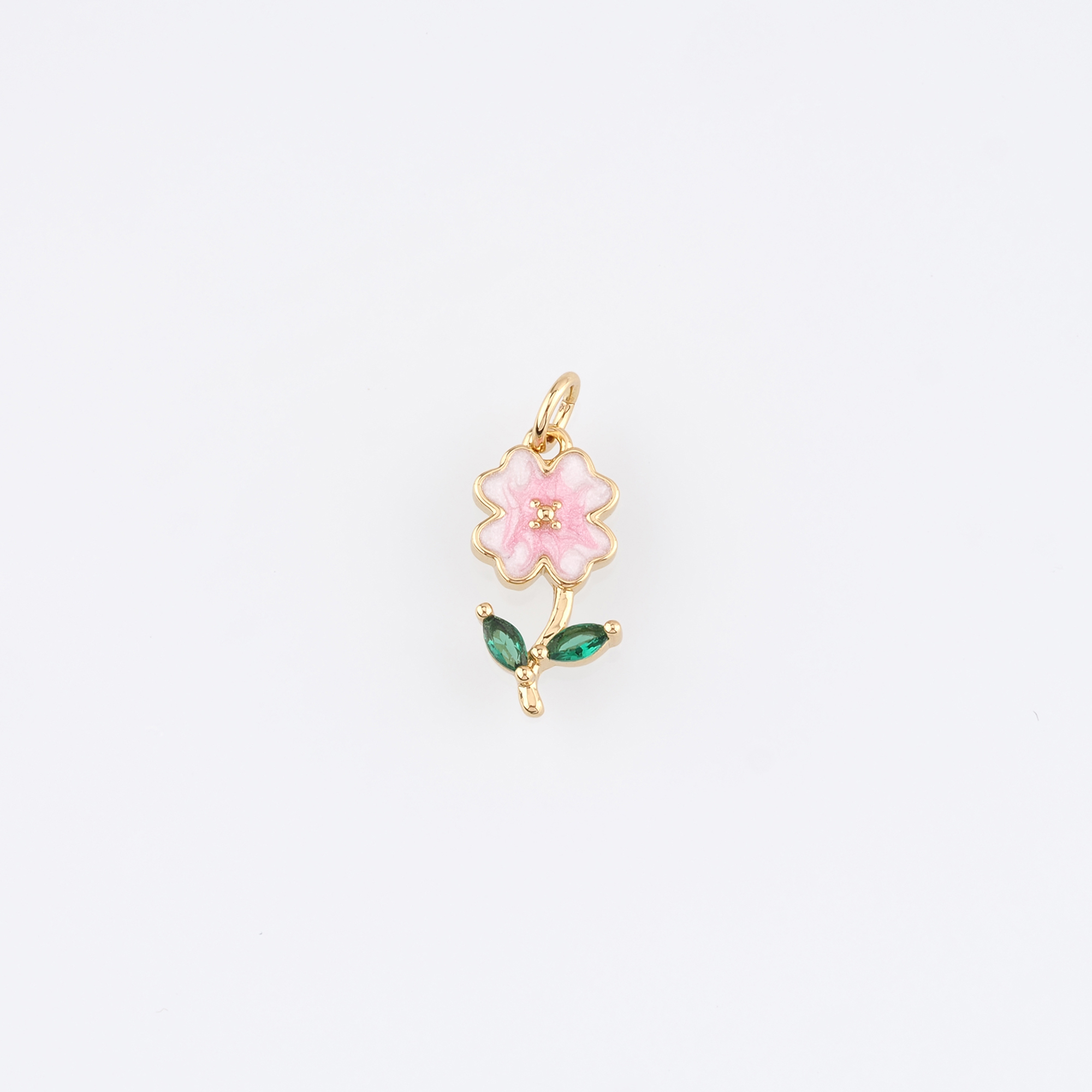 18K Gold Filled Flower Pendant,Enamel Flower Charm Earrings Necklace for DIY Jewelry Making Supply