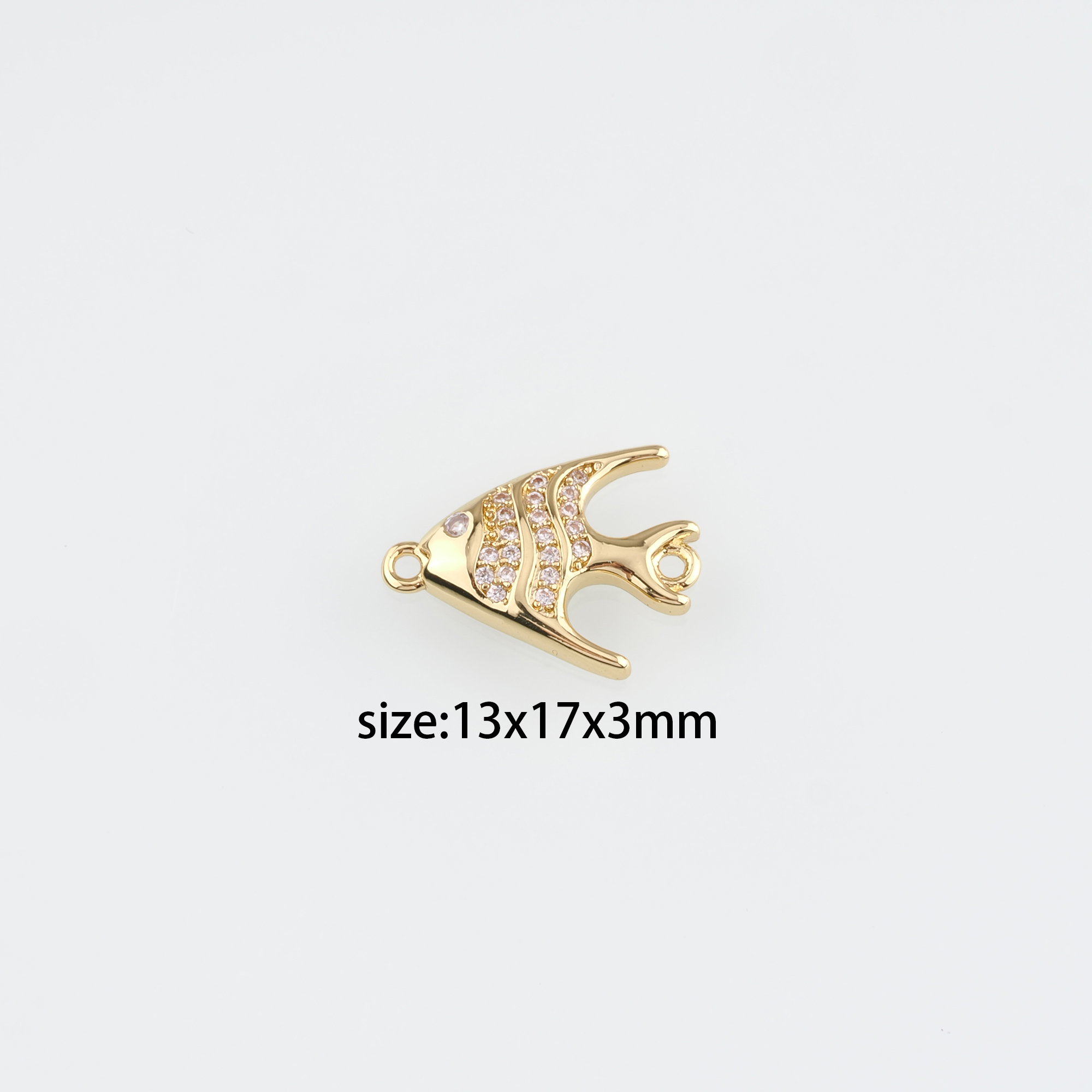 18K Gold Filled Fish Connector,CZ Micro Pave Fish Charm Necklace Bracelet for DIY Jewelry Making Supply