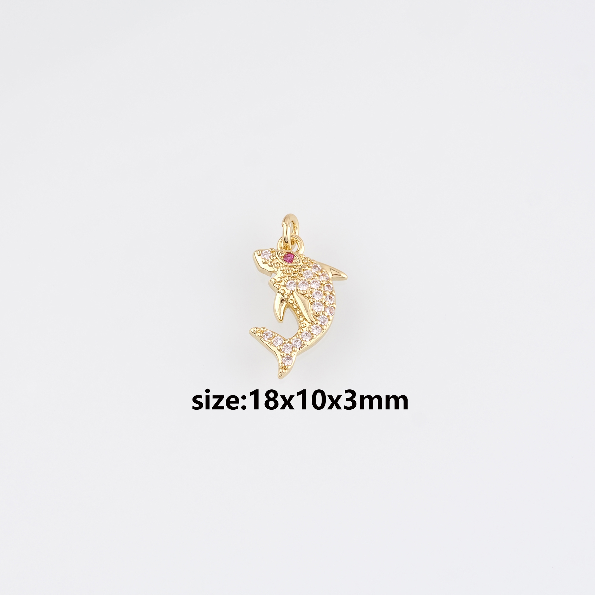 18K Gold Filled Shark Pendant,CZ Micro Pave Shark Charm Earrings Necklace for DIY Jewelry Making Supply