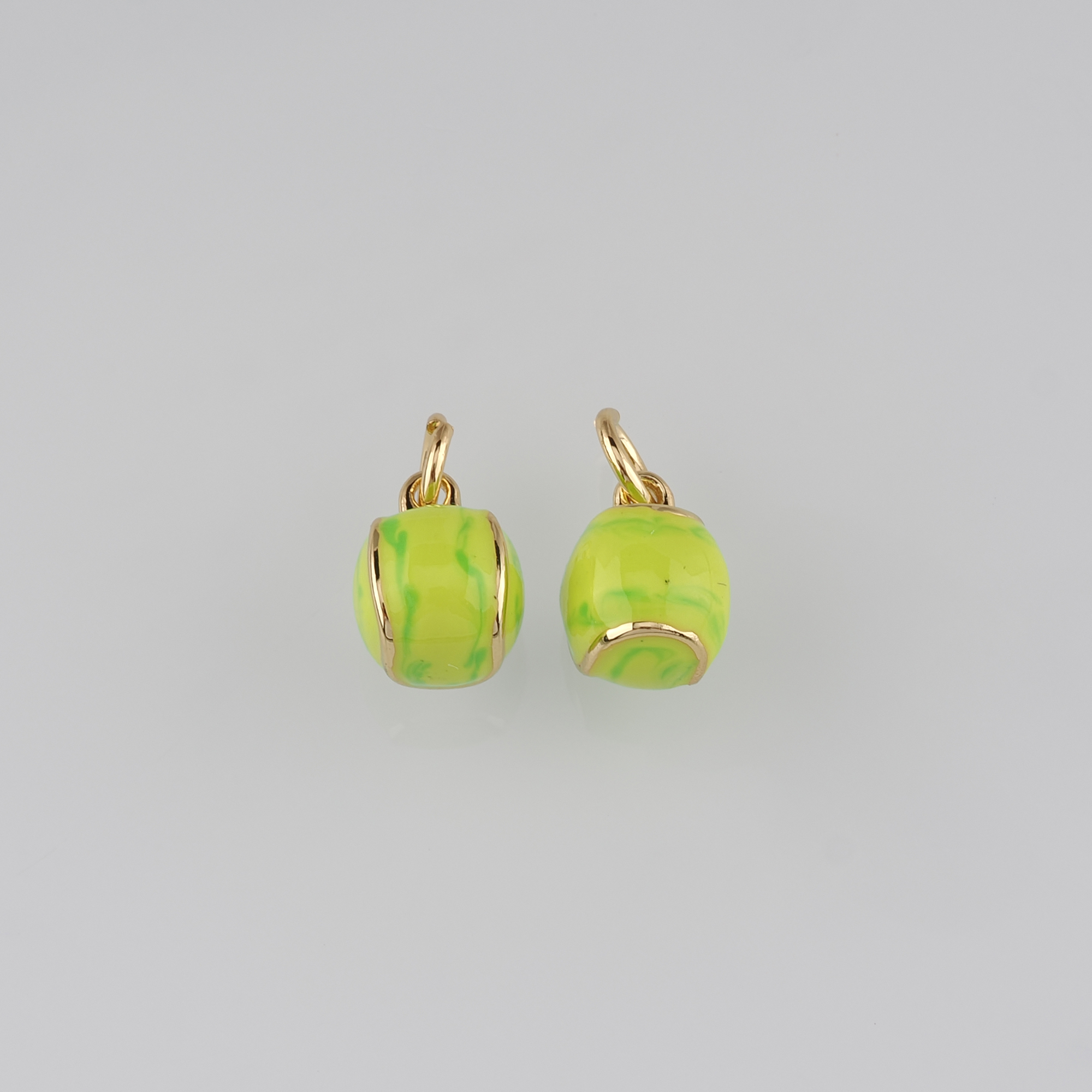 18K Gold Filled Tennis Ball Pendant,Enamel Tennis Ball Charm Earrings Necklace for DIY Jewelry Making Supply