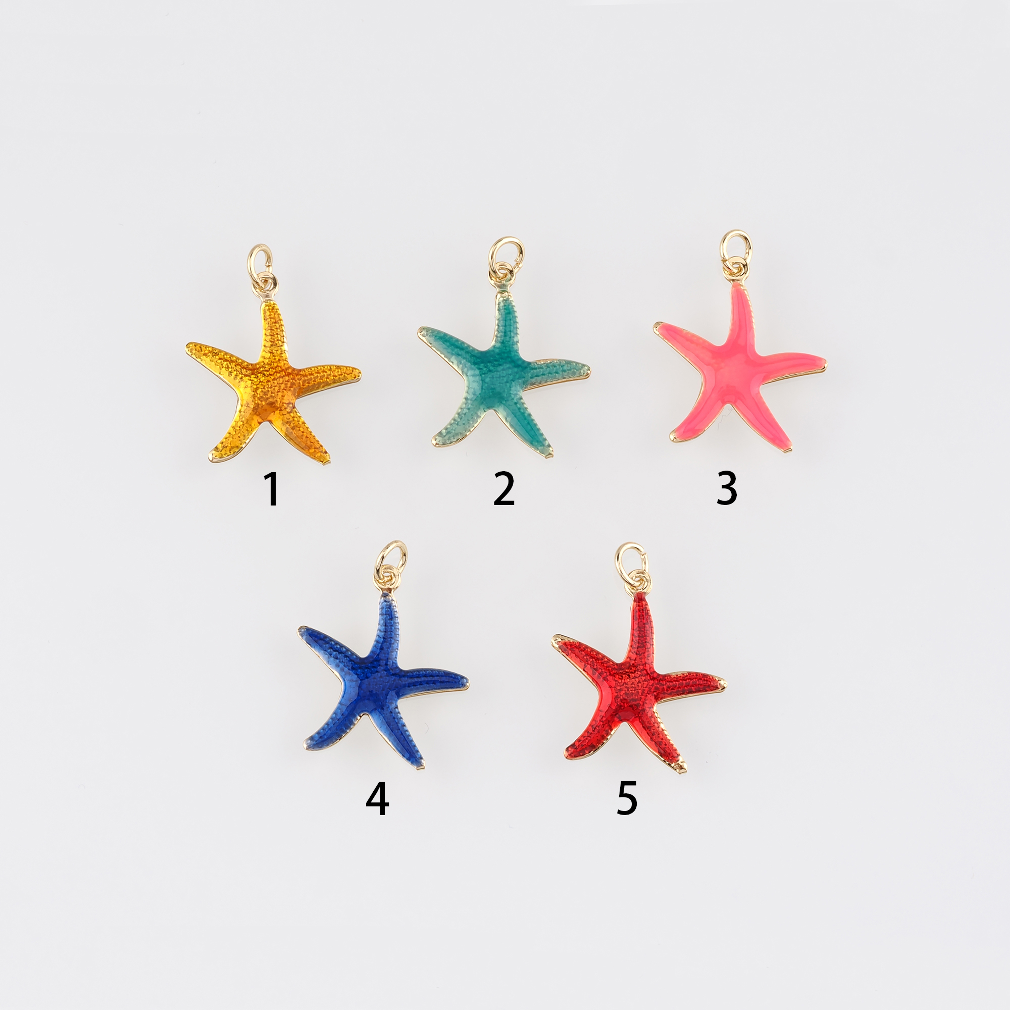18K Gold Filled Starfish Pendant,Enamel Starfish Charm Earrings Necklace for DIY Jewelry Making Supply