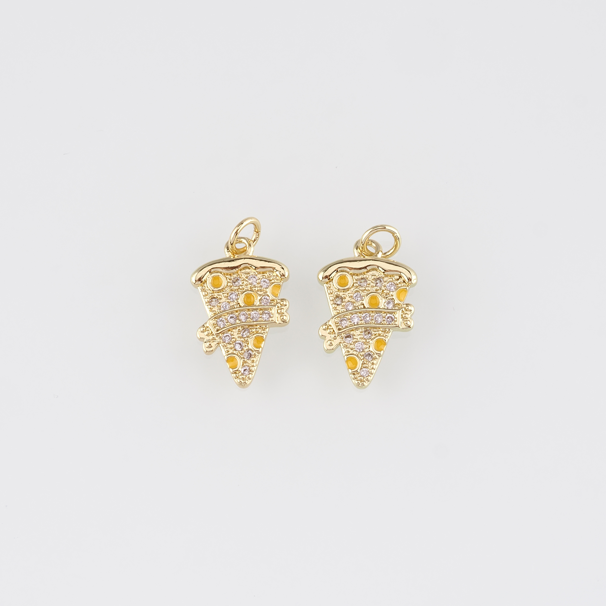 18K Gold Filled Pizza Pendant,CZ Micro Pave Pizza Charm Earrings Necklace for DIY Jewelry Making Supply