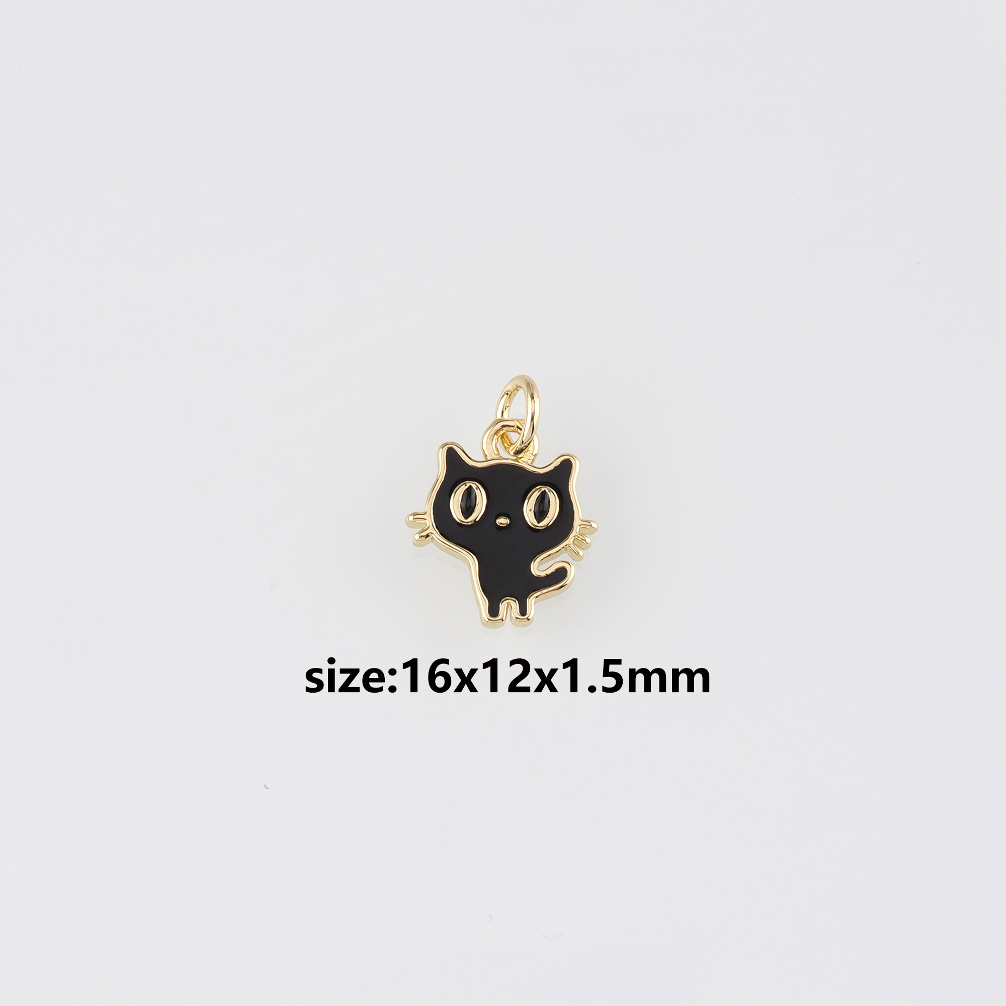 18K Gold Filled Cat Pendant,Animal Charm,Enamel Cat Earrings Necklace for DIY Jewelry Making Supply