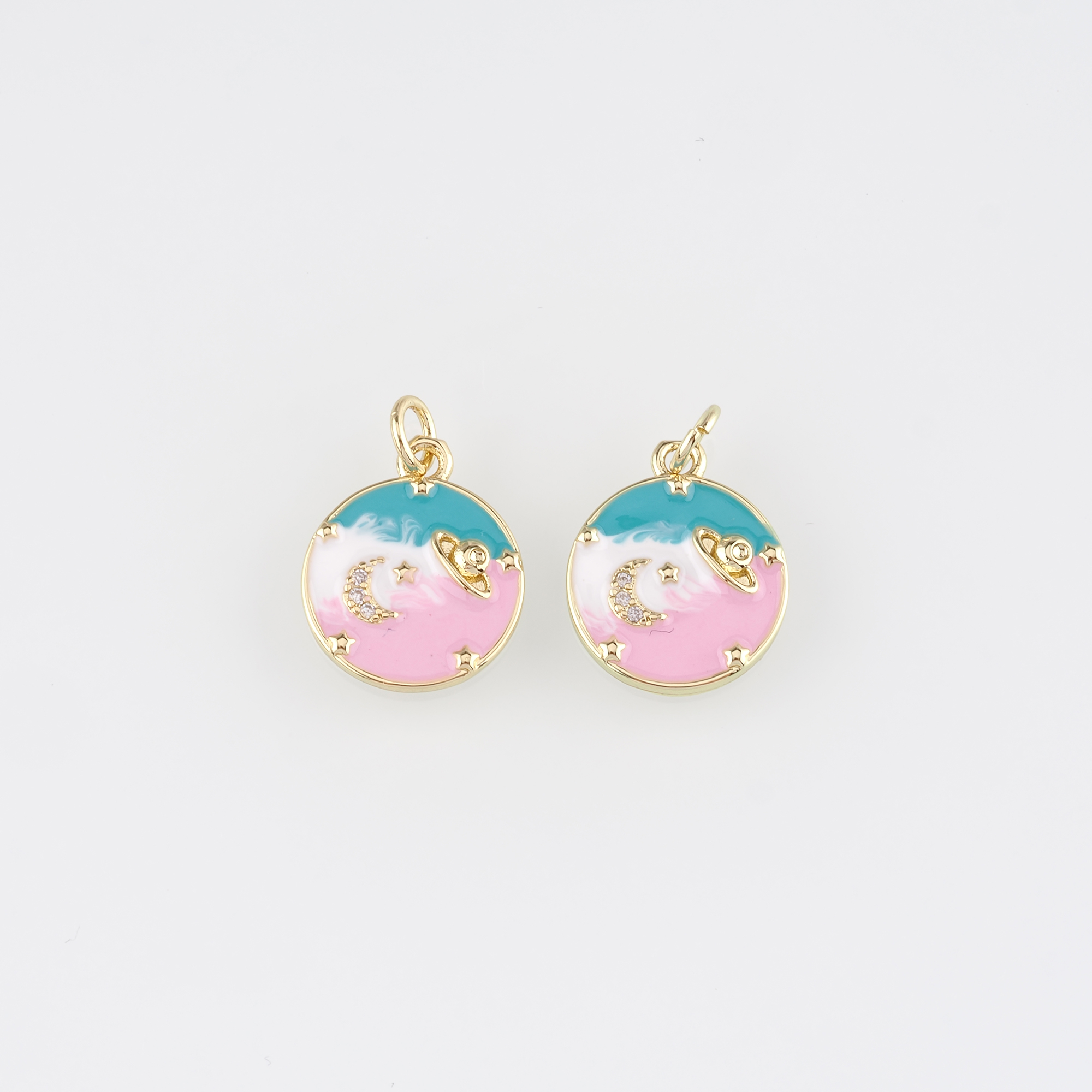 18K Gold Filled Saturn Pendant,Enamel Planet Charm Earrings Necklace for DIY Jewelry Making Supply