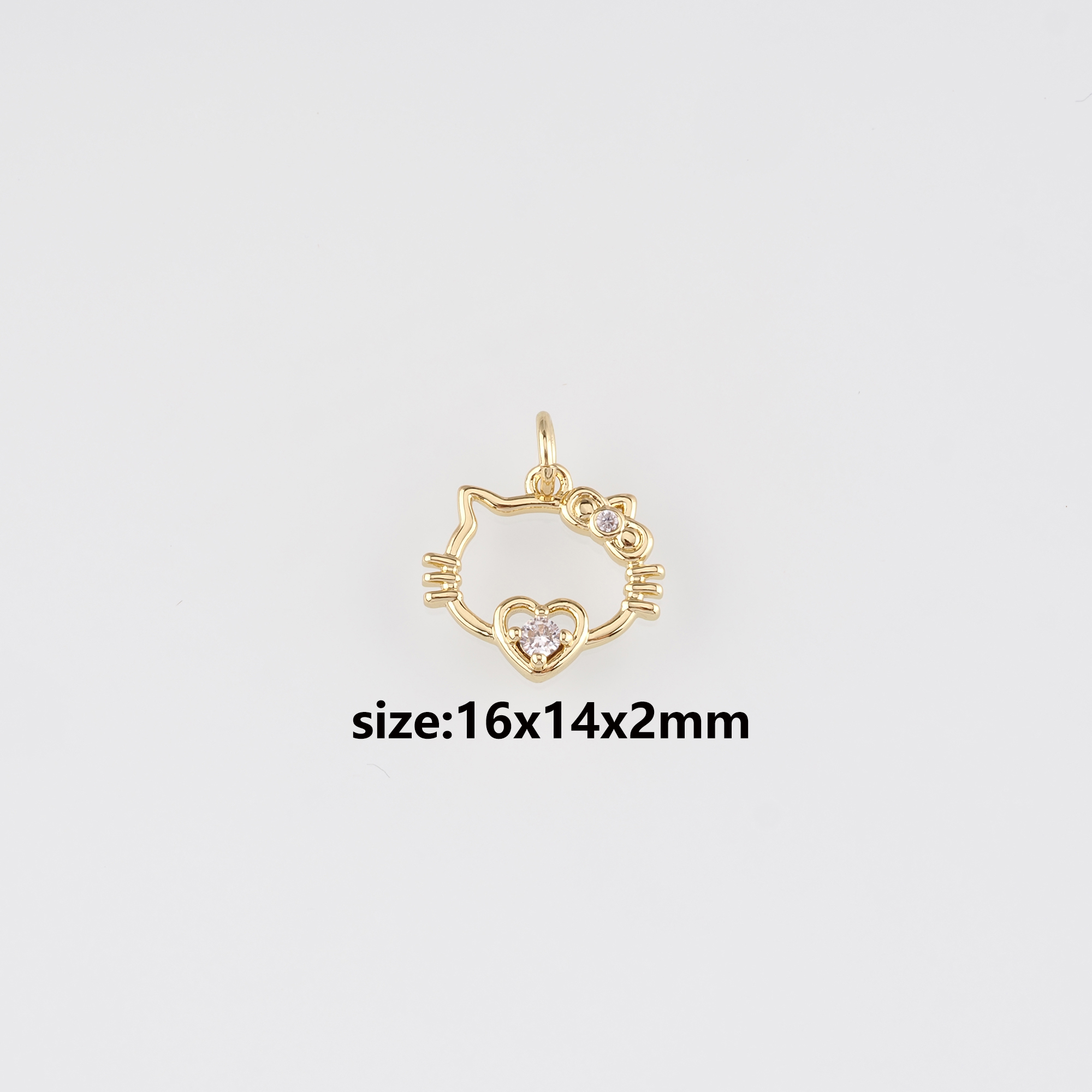 18K Gold Filled Cat Pendant,Animal Charm,CZ Micro Pave Cat Earrings Necklace for DIY Jewelry Making Supply