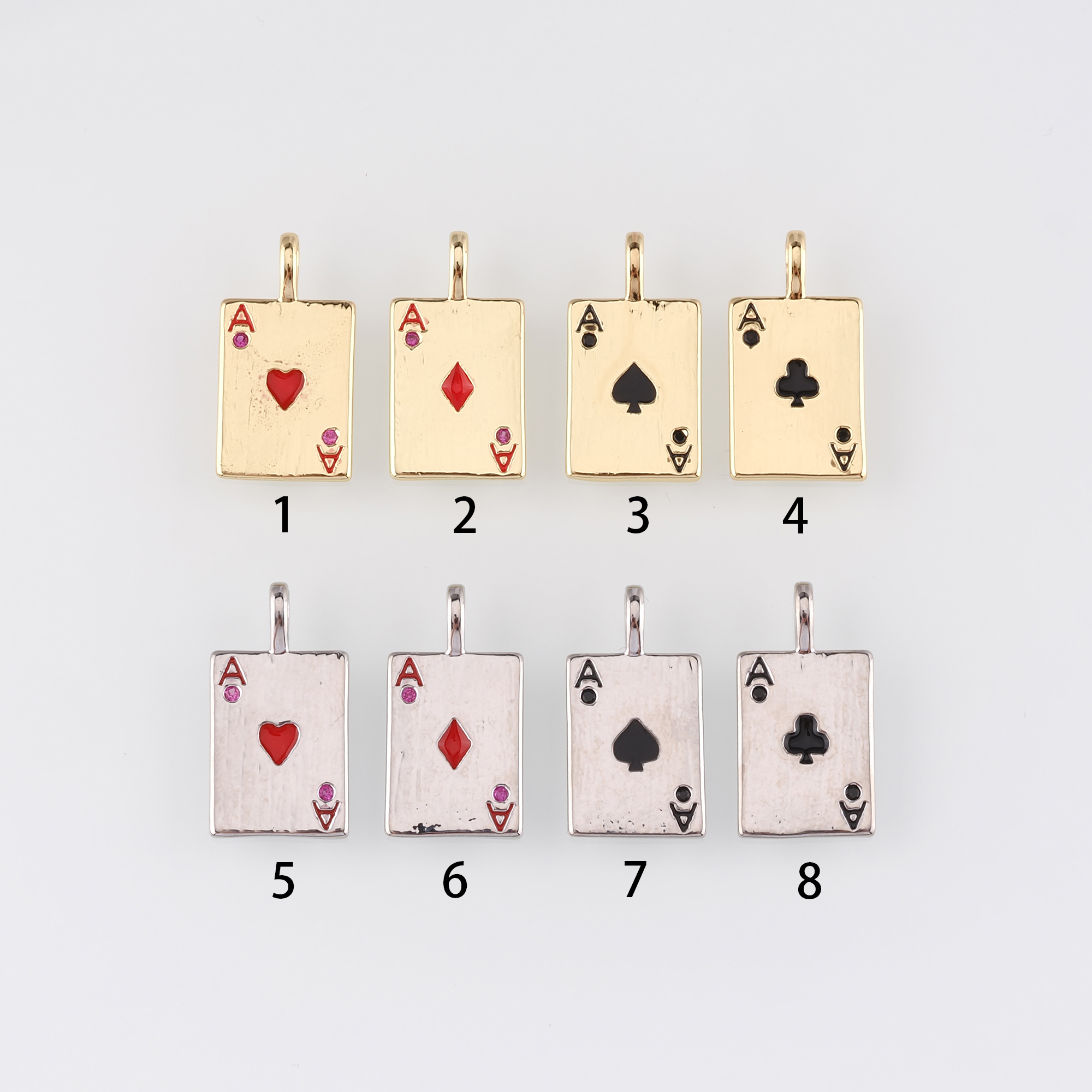 18K Gold Filled Poker Pendant,Enamel Playing Card Charm Earrings Necklace for DIY Jewelry Making Supply