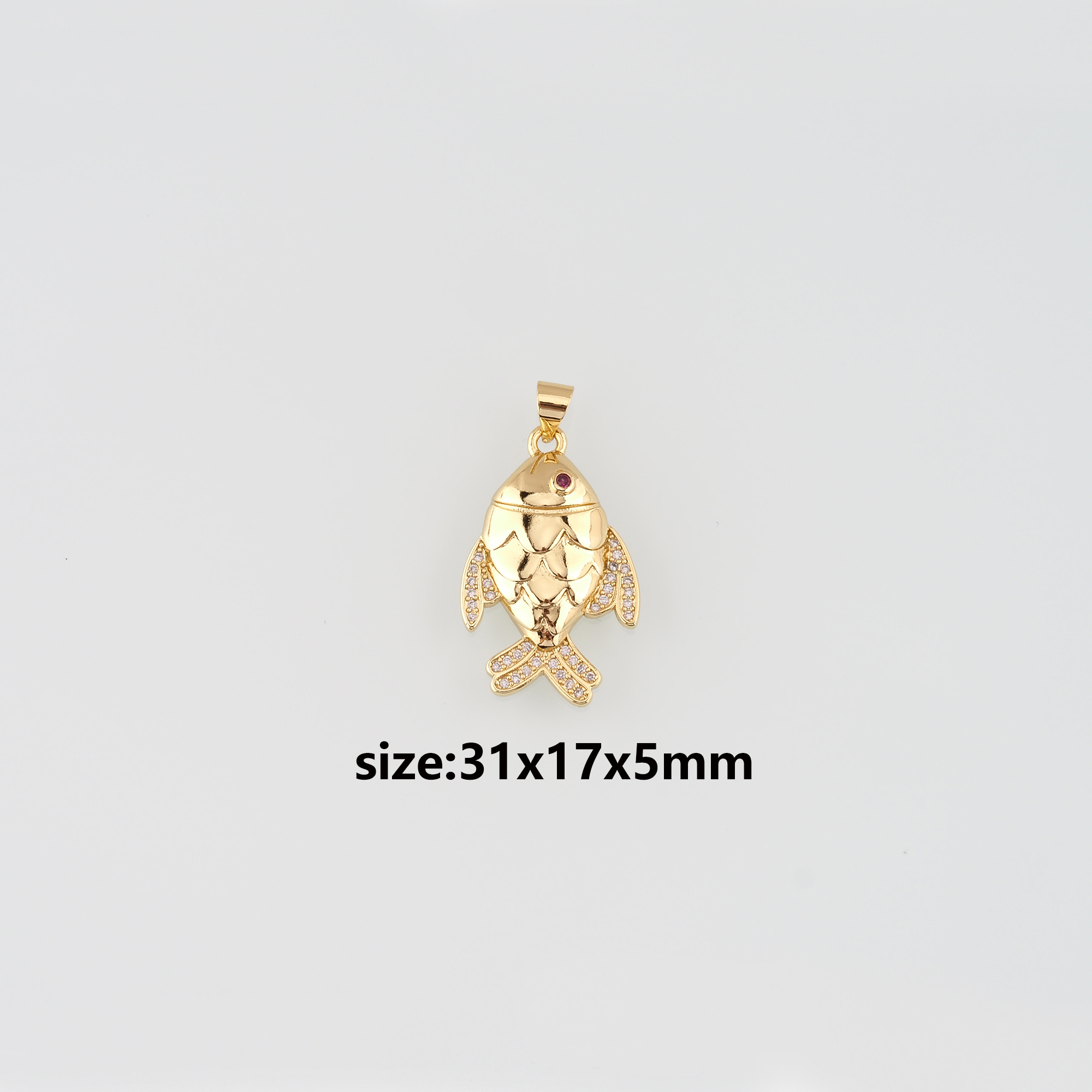 18K Gold Filled Fish Pendant,CZ Fish Charm Earrings Necklace for DIY Jewelry Making Supply