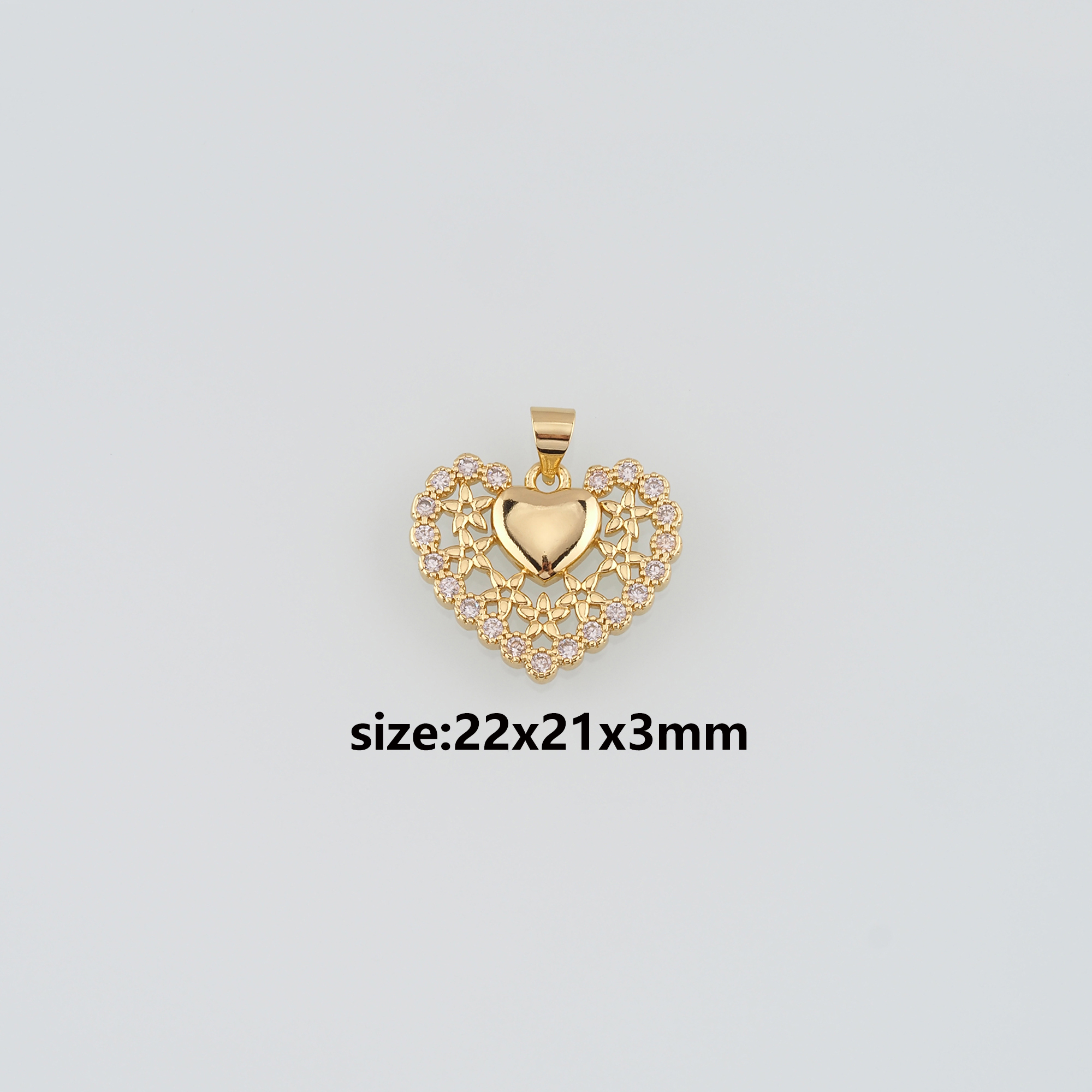 18K Gold Filled Heart Pendant,CZ Micro Pave Heart Charm Earrings Necklace for DIY Jewelry Making Supply