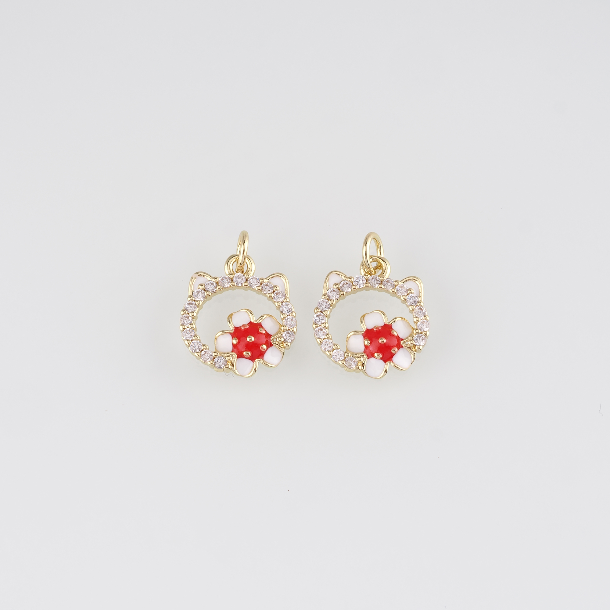 18K Gold Filled Cat Pendant,Animal Charm,CZ Micro Pave Cat Earrings Necklace for DIY Jewelry Making Supply