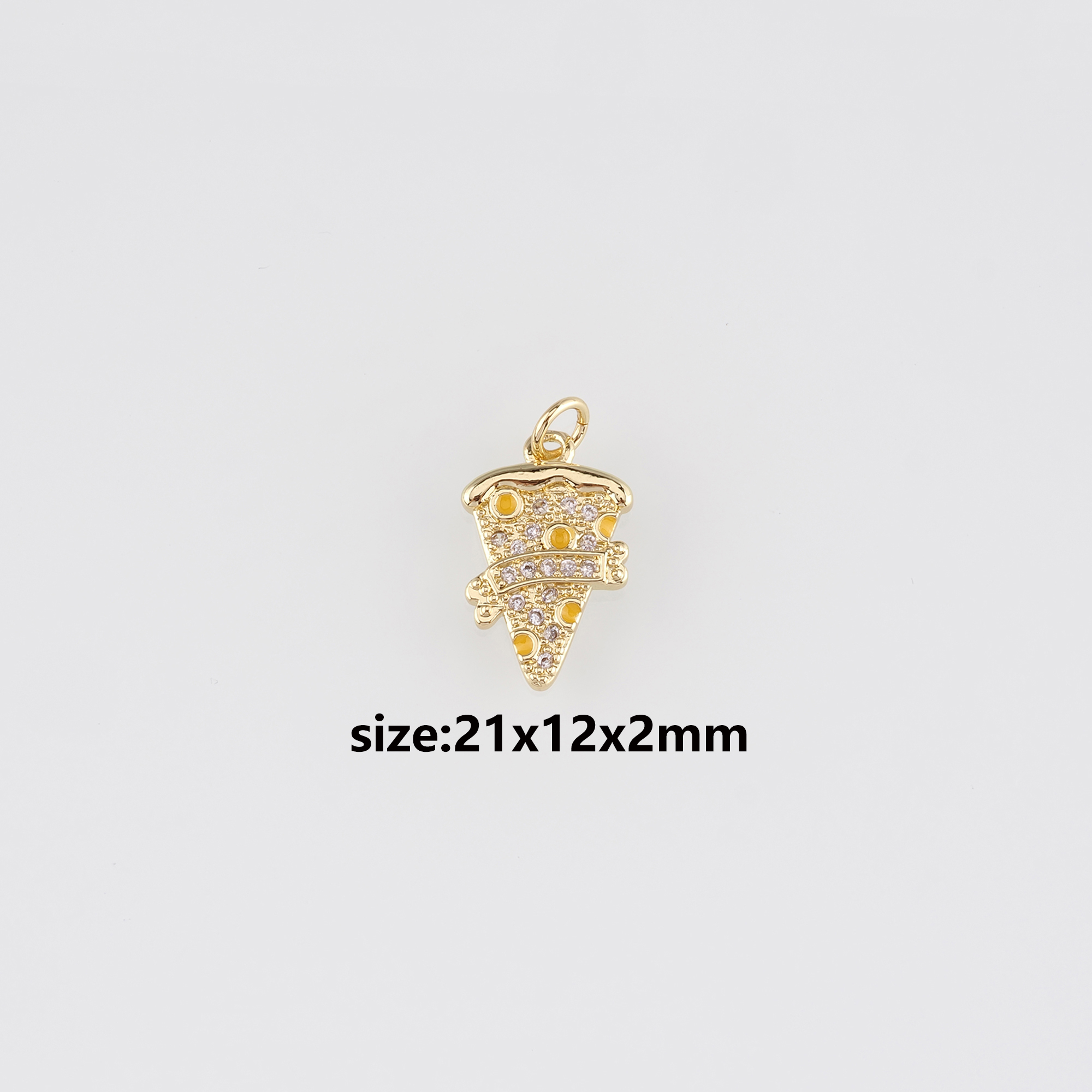 18K Gold Filled Pizza Pendant,CZ Micro Pave Pizza Charm Earrings Necklace for DIY Jewelry Making Supply