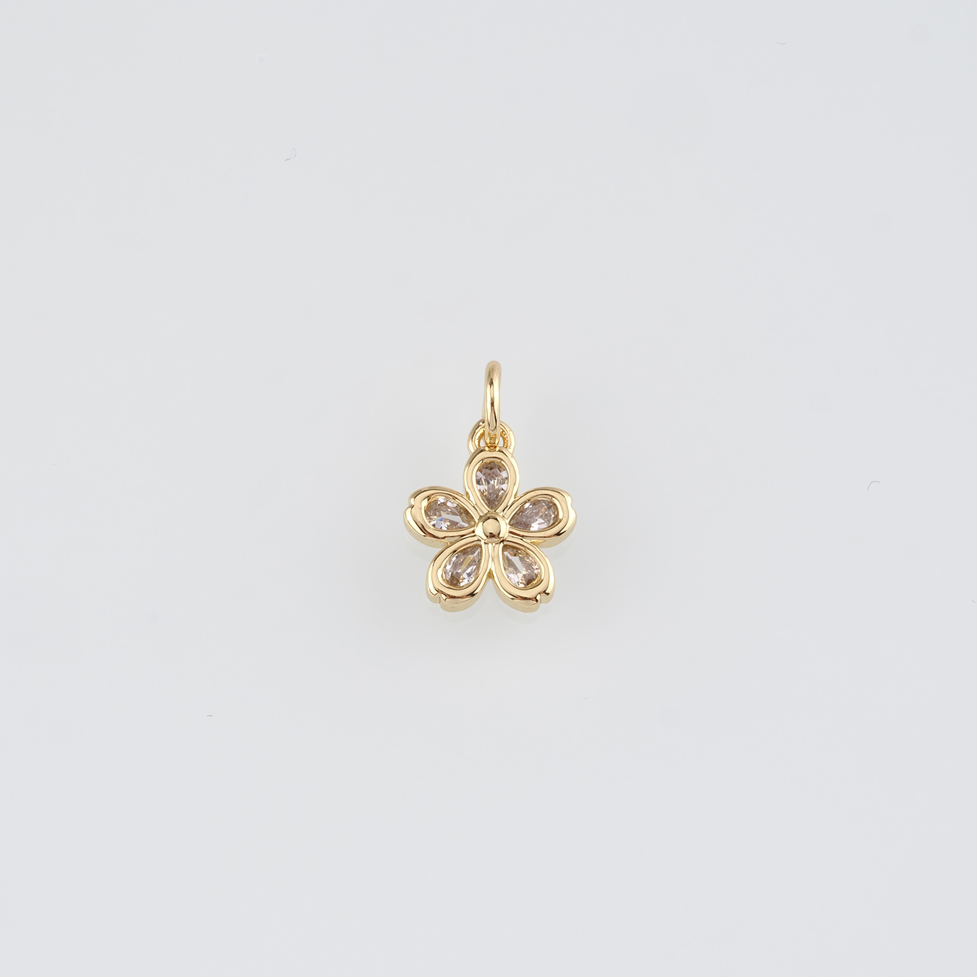 18K Gold Filled Flower Pendant,CZ Micro Pave Flower Charm Earrings Necklace for DIY Jewelry Making Supply