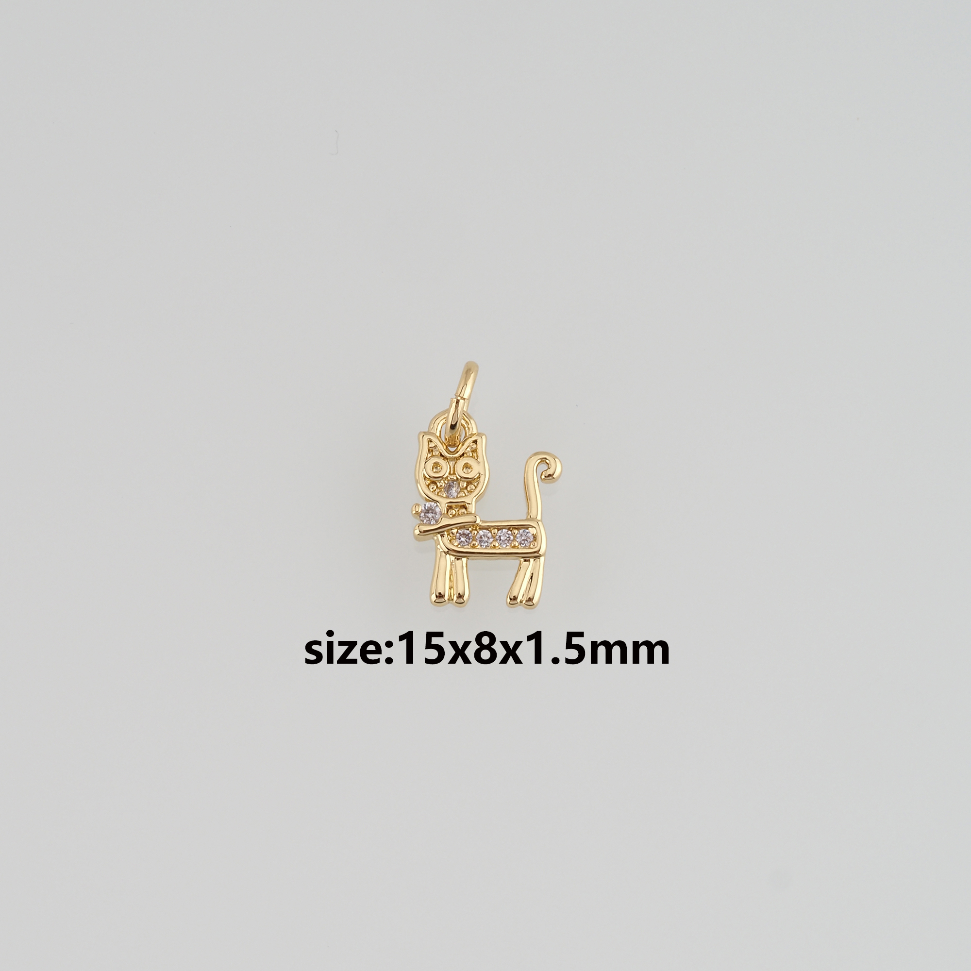 18K Gold Filled Cat Pendant,Animal Charm,CZ Micro Pave Cat Earrings Necklace for DIY Jewelry Making Supply