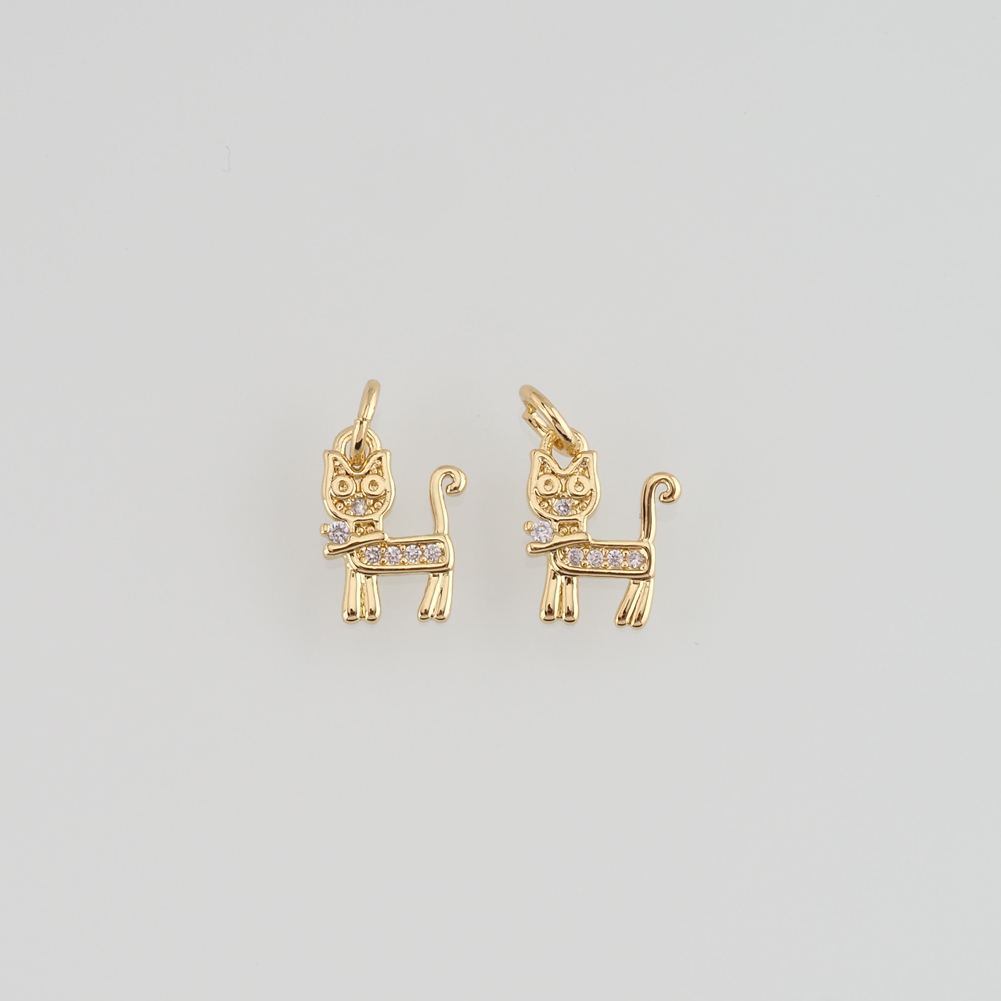 18K Gold Filled Cat Pendant,Animal Charm,CZ Micro Pave Cat Earrings Necklace for DIY Jewelry Making Supply