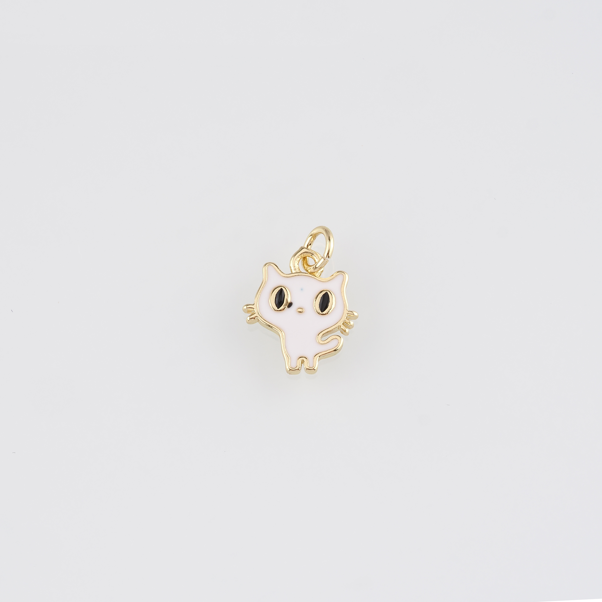 18K Gold Filled Cat Pendant,Animal Charm,Enamel Cat Earrings Necklace for DIY Jewelry Making Supply