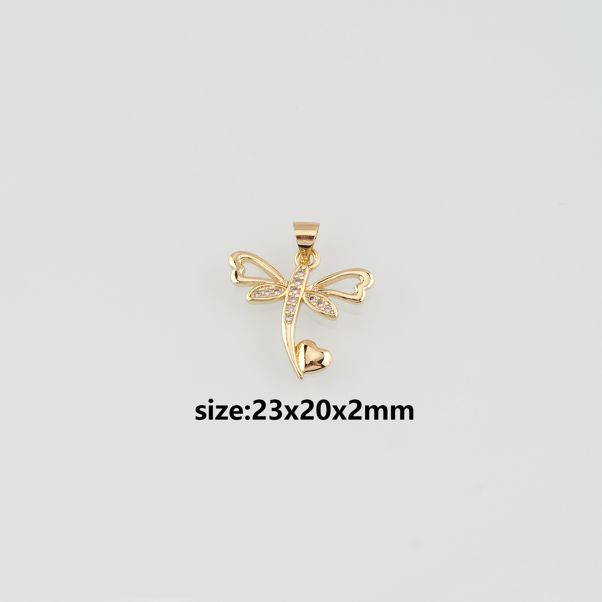 18K Gold Filled Dragonfly Pendant,CZ Micro Pave Insect Charm Earrings Necklace for DIY Jewelry Making Supply