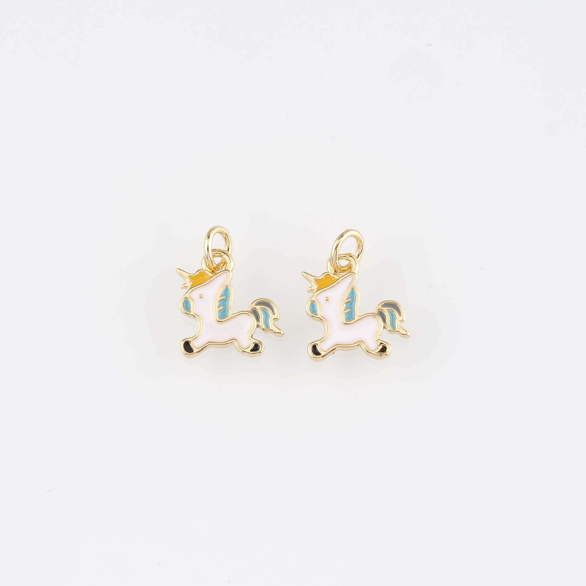 18K Gold Filled Unicorn Pendant,Enamel Unicorn Charm Earrings Necklace for DIY Jewelry Making Supply