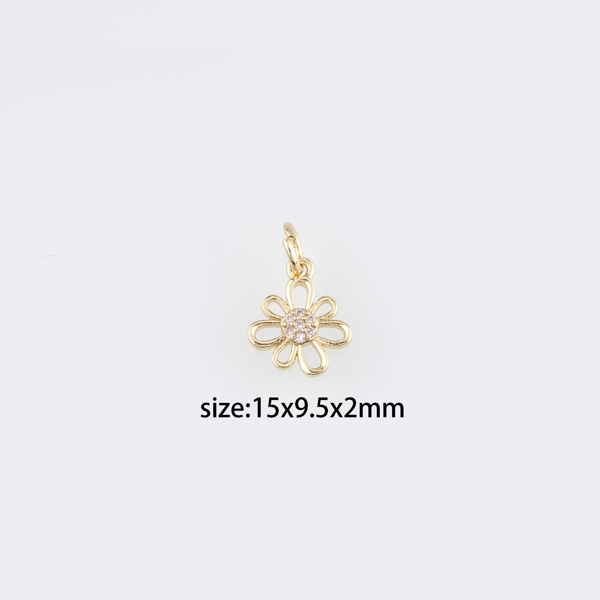 18K Gold Filled Flower Pendant,CZ Micro Pave Flower Charm Earrings Necklace for DIY Jewelry Making Supply