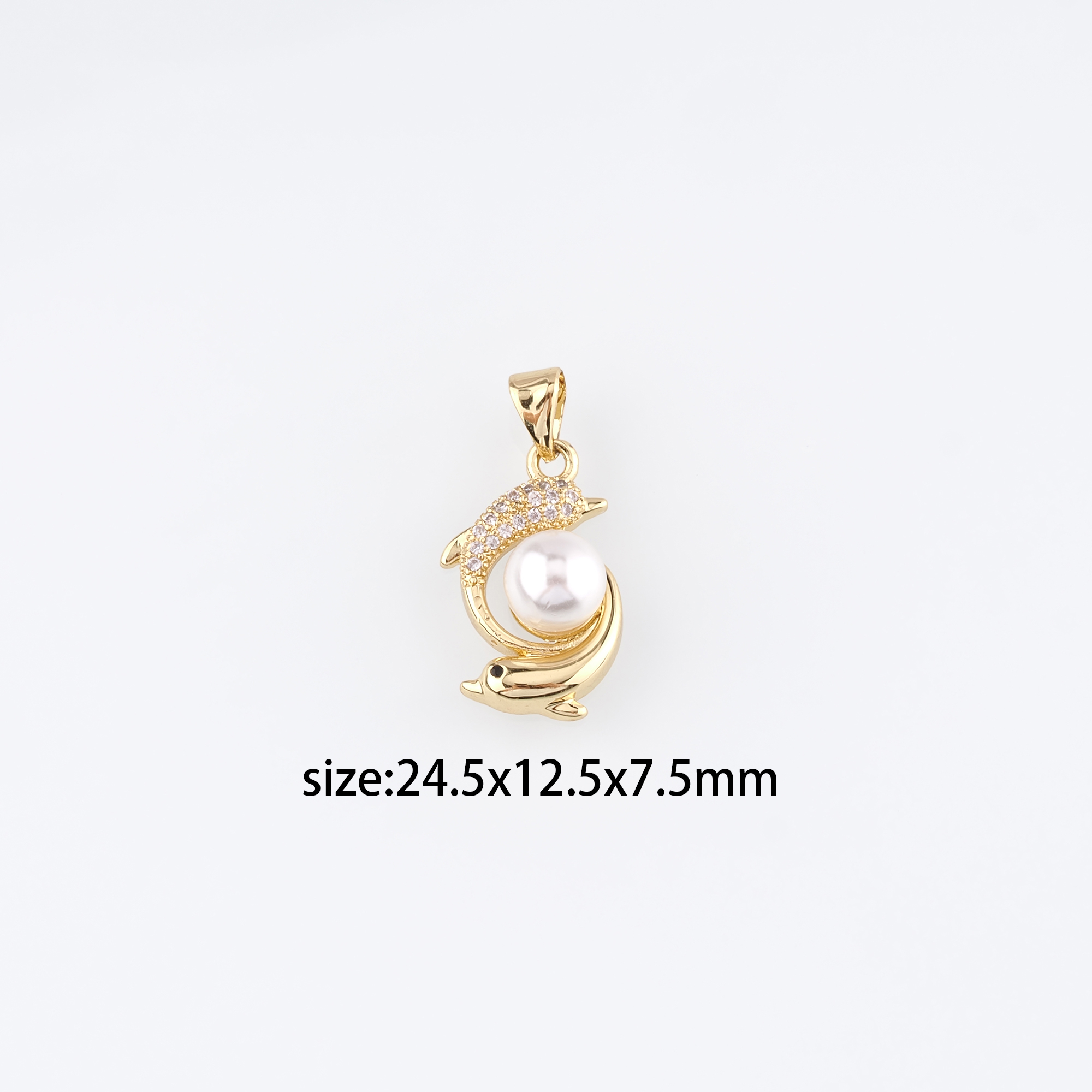 18K Gold Filled Dolphin Pendant,CZ Micro Pave Dolphin Charms Earrings Necklace for DIY Jewelry Making Supply