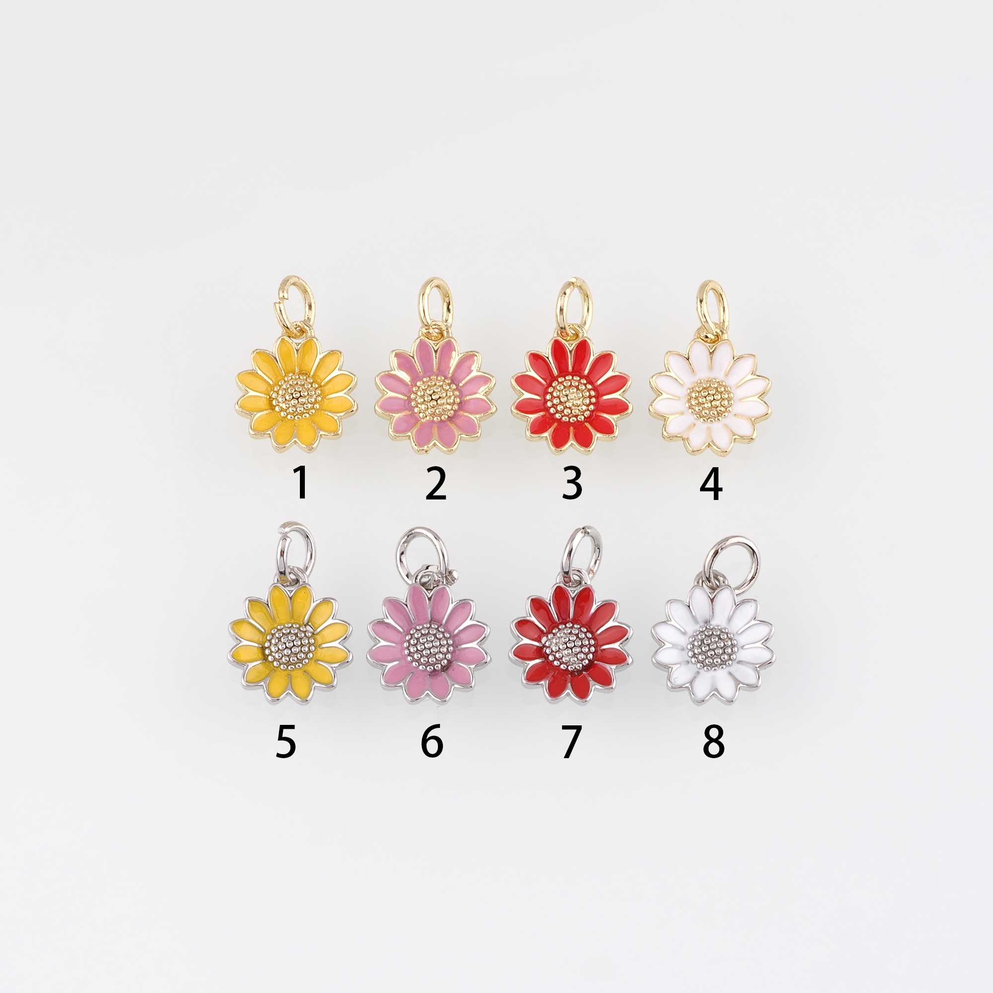 18K Gold Filled Daisy Pendant,Enamel Daisy Charm Earrings Necklace for DIY Jewelry Making Supply