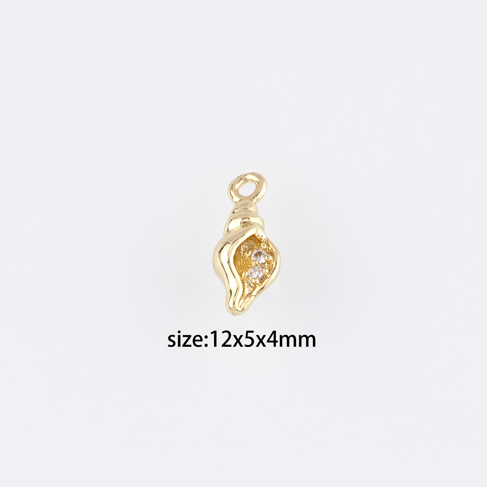 18K Gold Filled Conch Shell Pendant,CZ Micro Pave Ocean Shell Charm Earrings Necklace for DIY Jewelry Making Supply