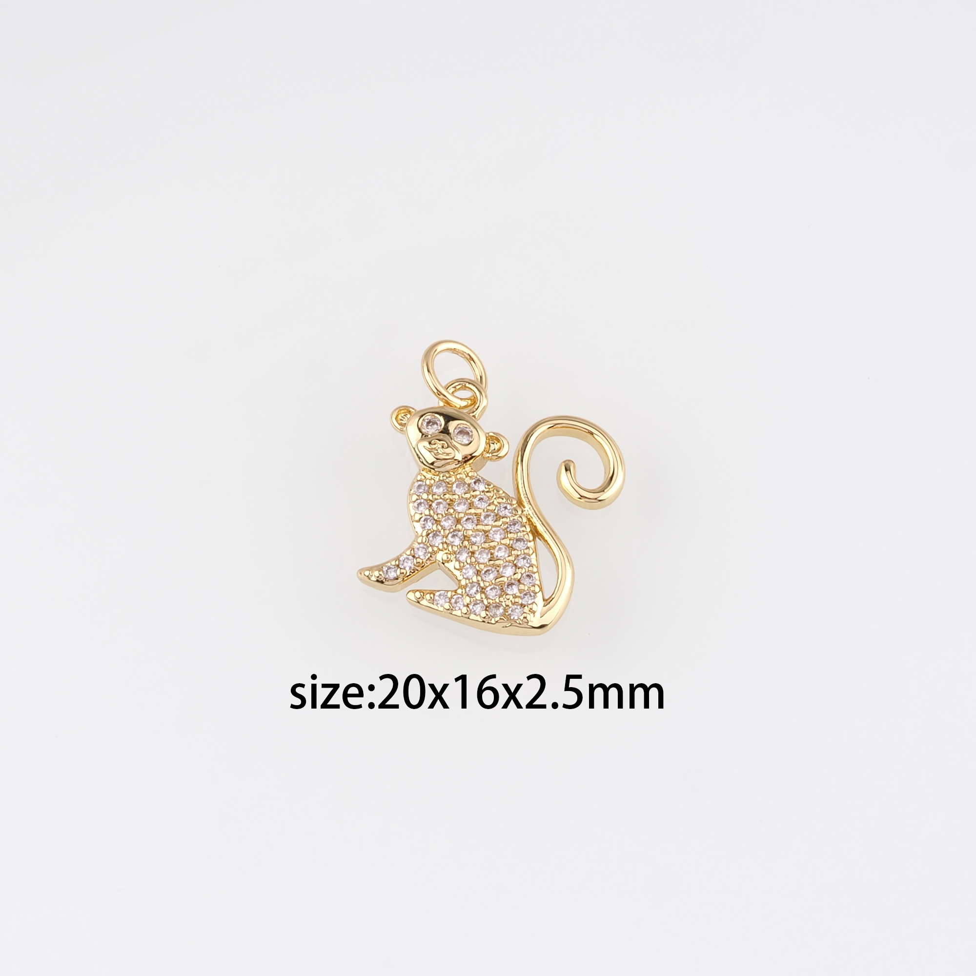 18K Gold Filled Monkey Pendant,CZ Micro Pave Monkey Charm Earrings Necklace for DIY Jewelry Making Supply