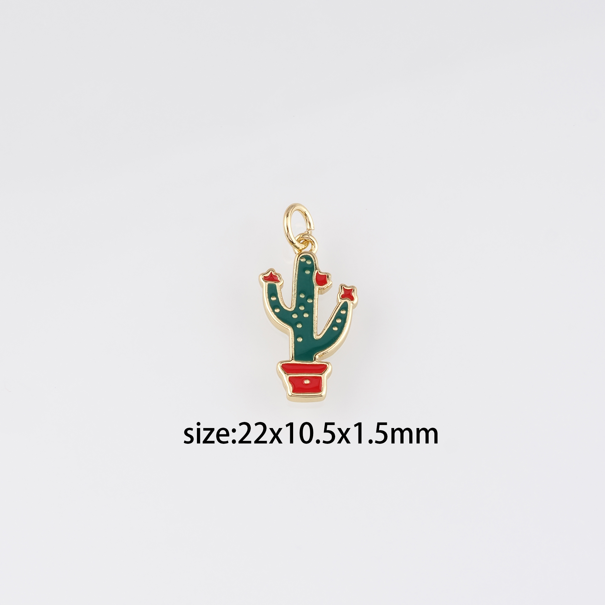 18K Gold Filled Cactus Pendant,Enamel Cactus Charm Earrings Necklace for DIY Jewelry Making Supply