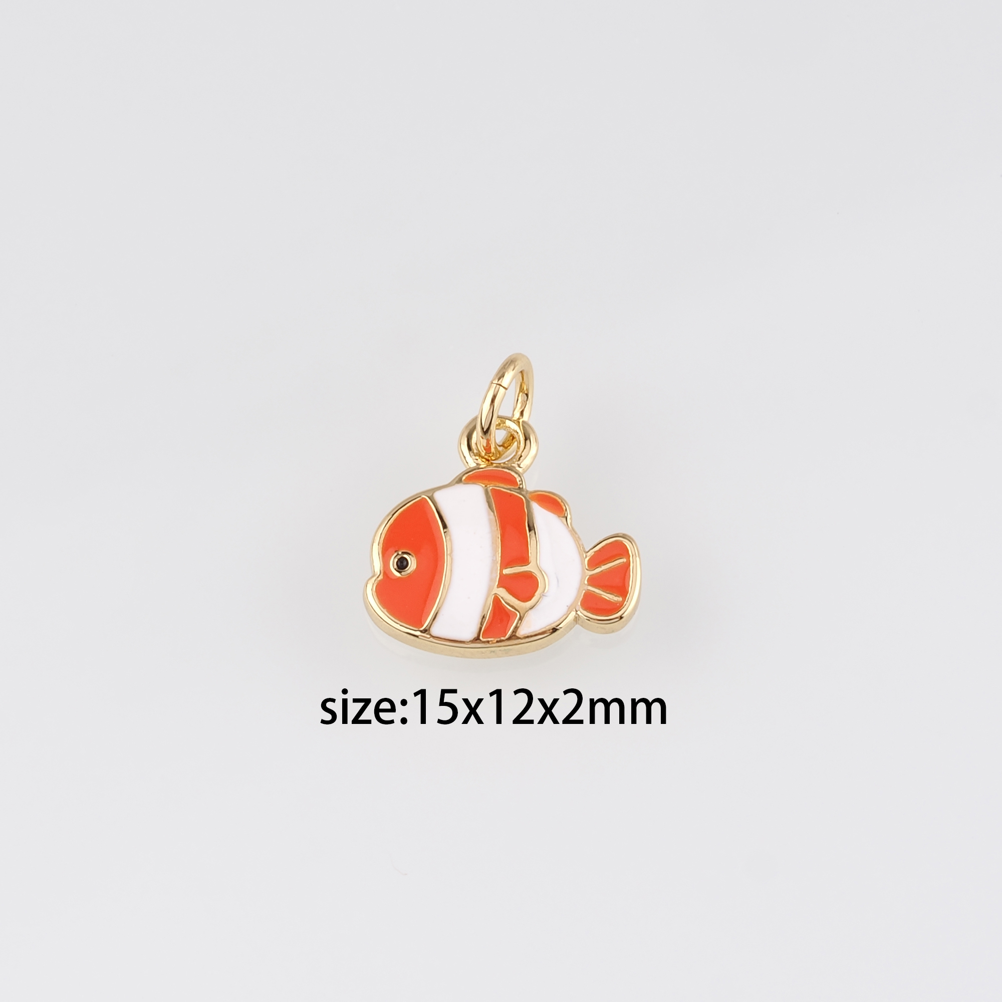 18K Gold Filled Clownfish Pendant,Enamel Fish Charm Earrings Necklace for DIY Jewelry Making Supply
